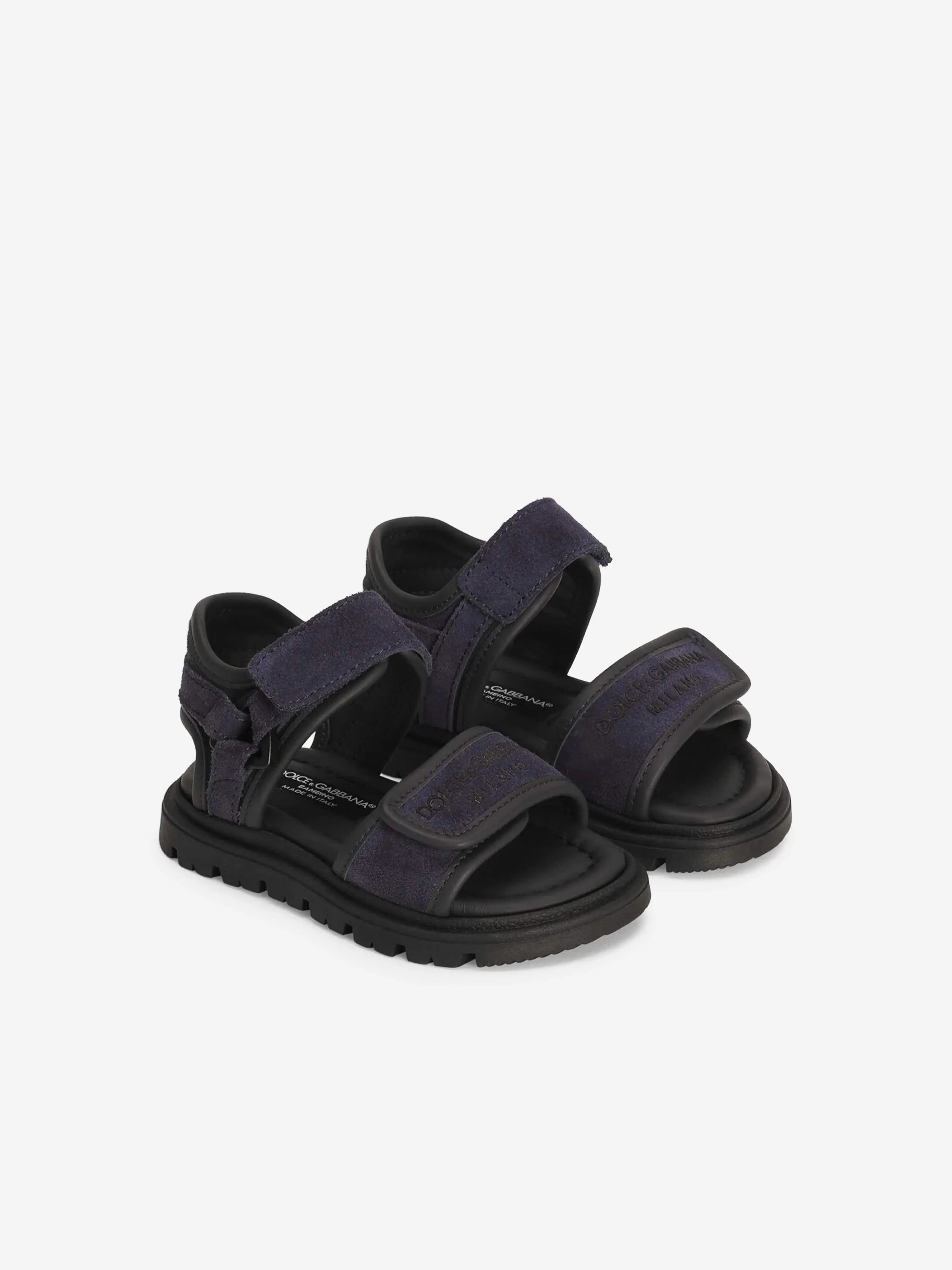 Boys Leather Velcro Strap Sandals in Navy