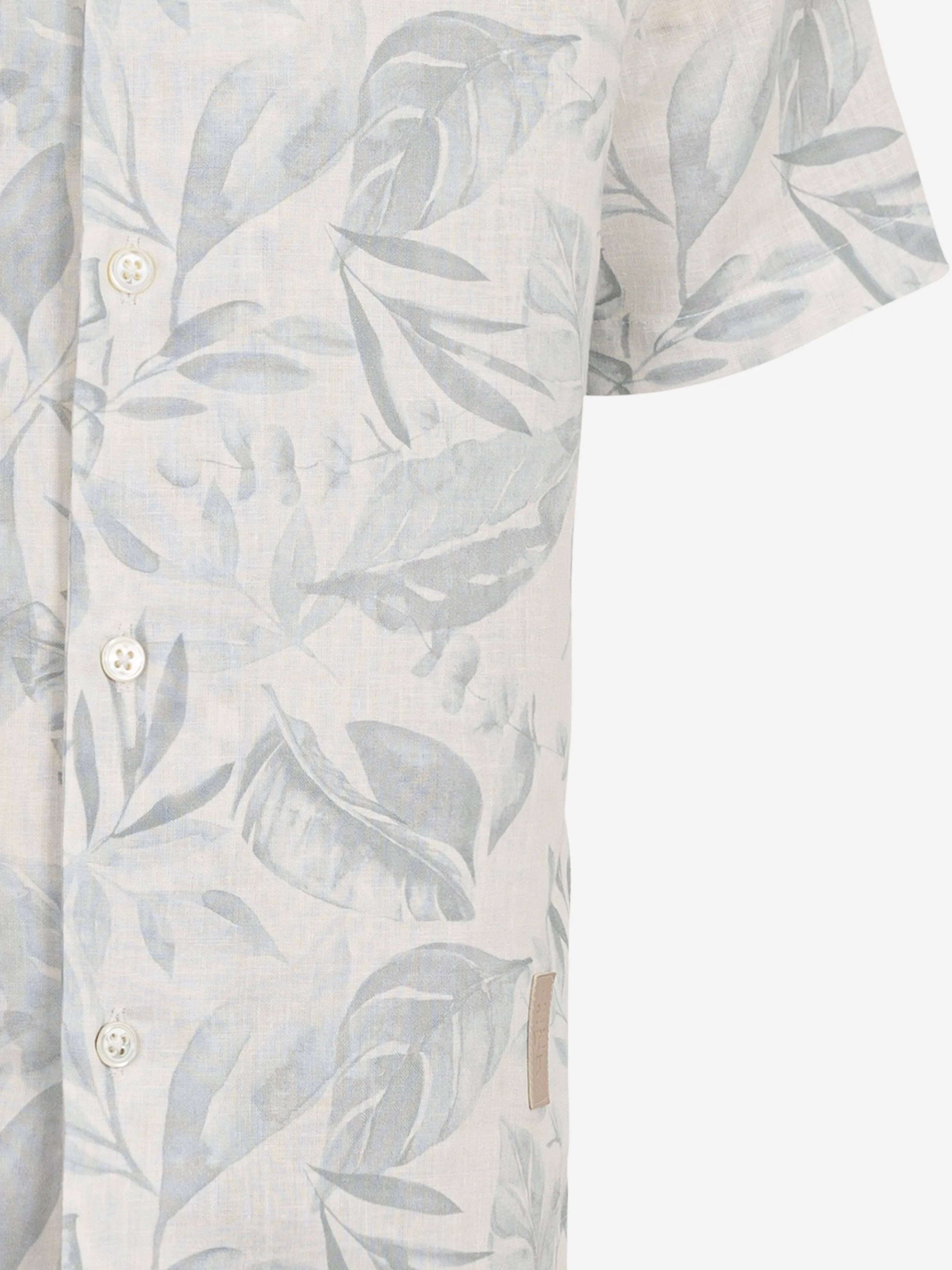 Boys Linen Leaf Print Shirt in Ivory