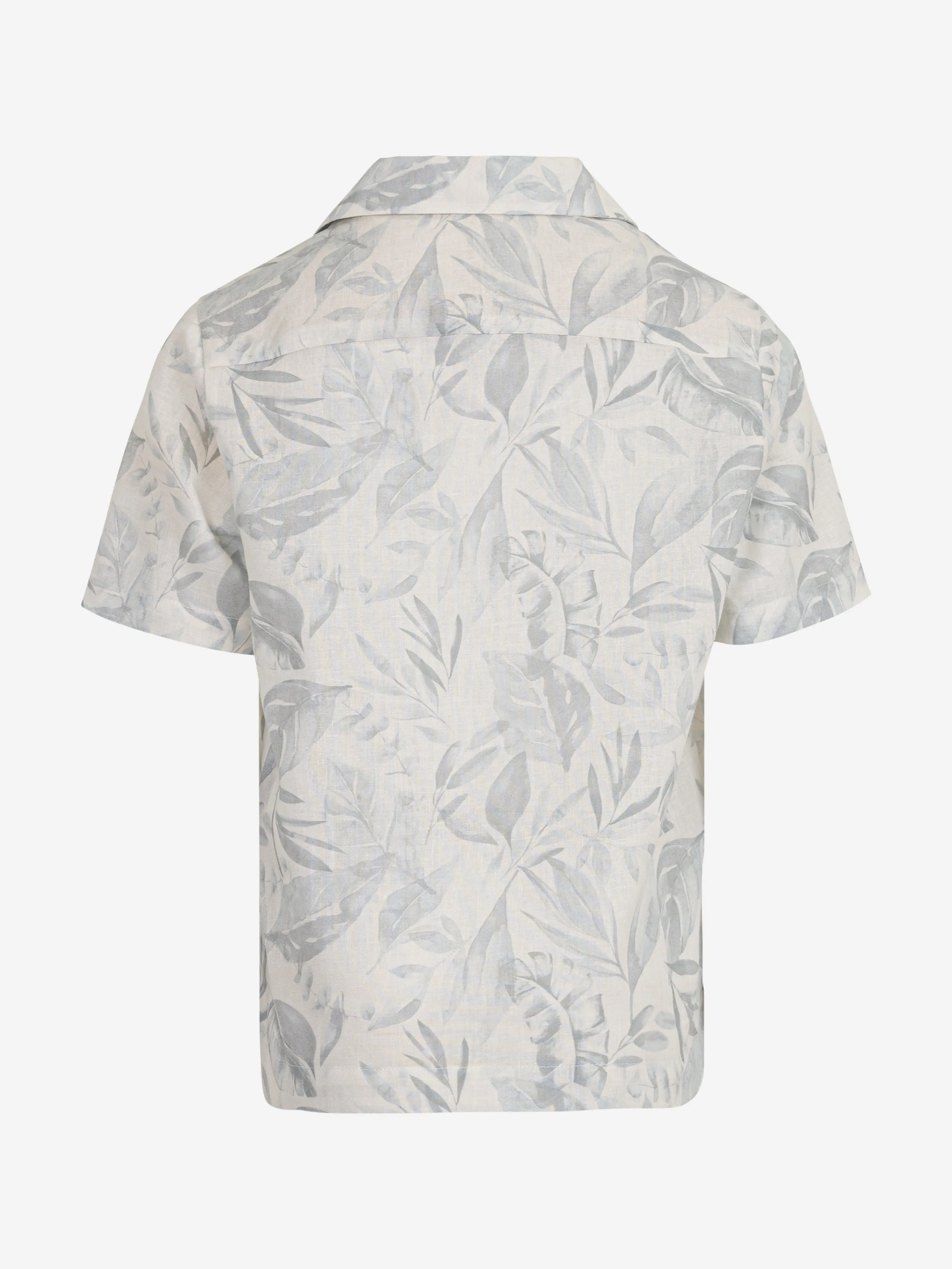 Boys Linen Leaf Print Shirt in Ivory