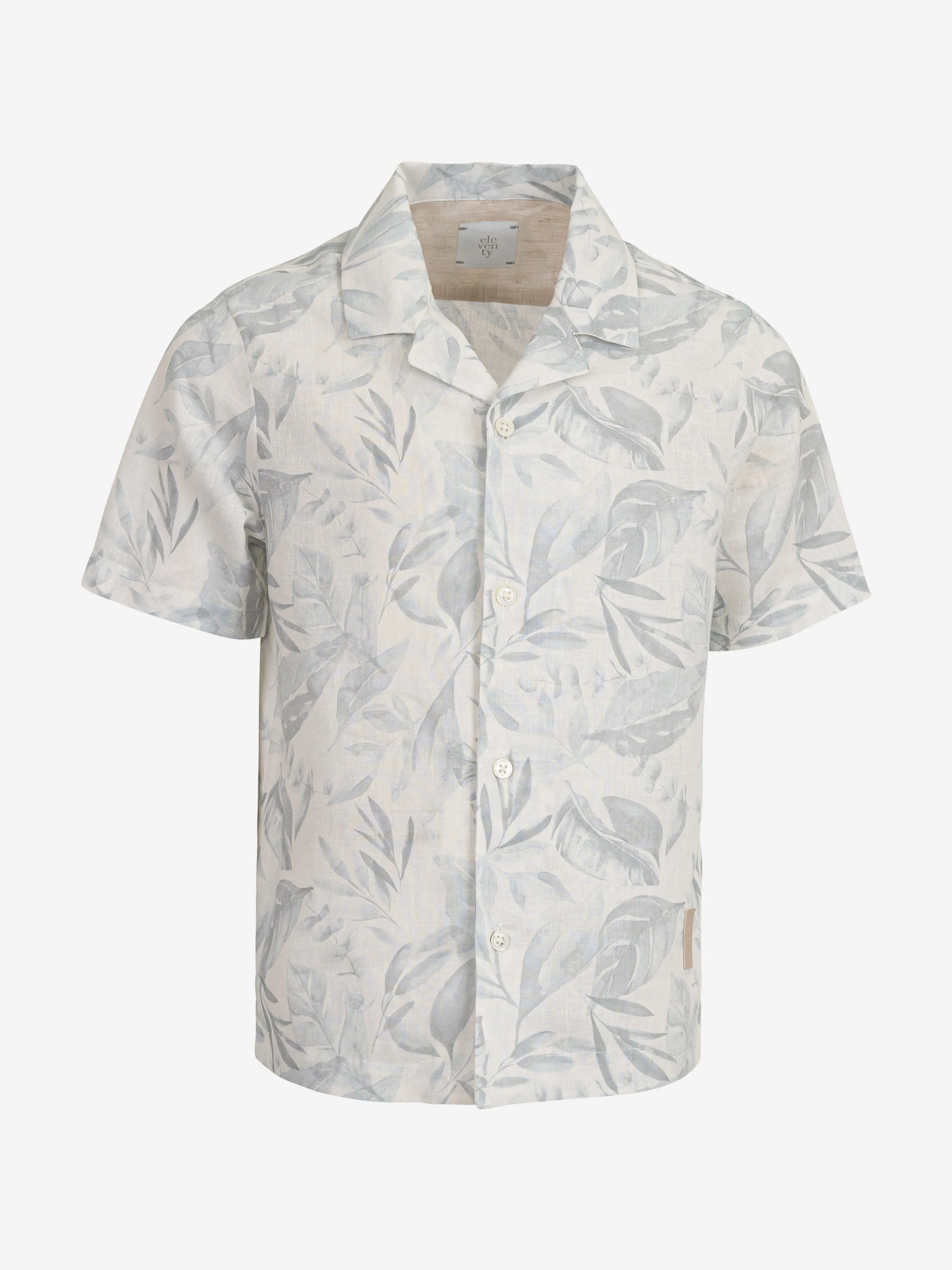 Boys Linen Leaf Print Shirt in Ivory