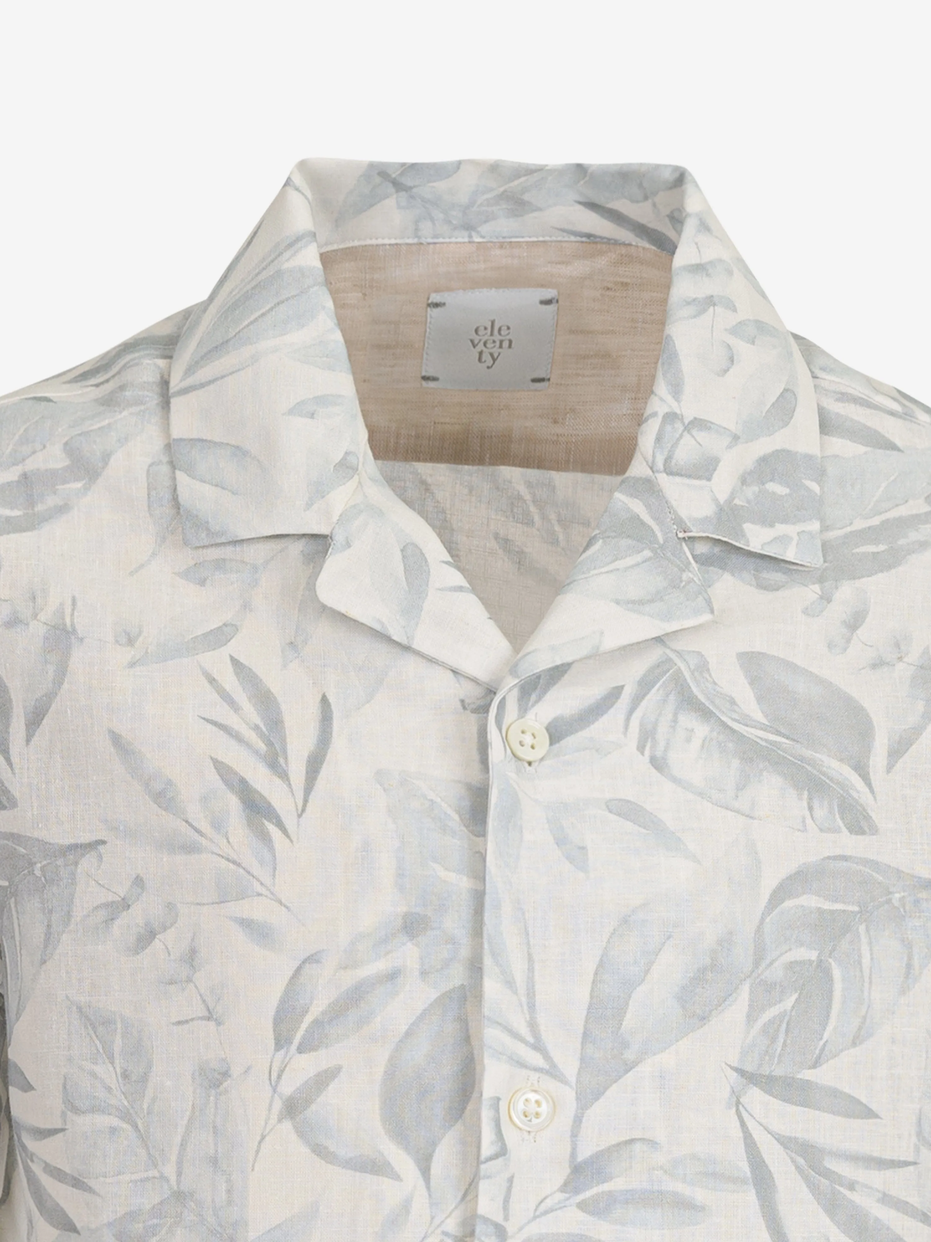 Boys Linen Leaf Print Shirt in Ivory