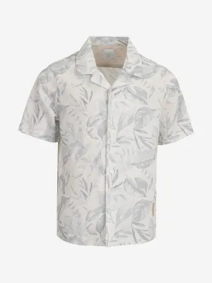 Boys Linen Leaf Print Shirt in Ivory