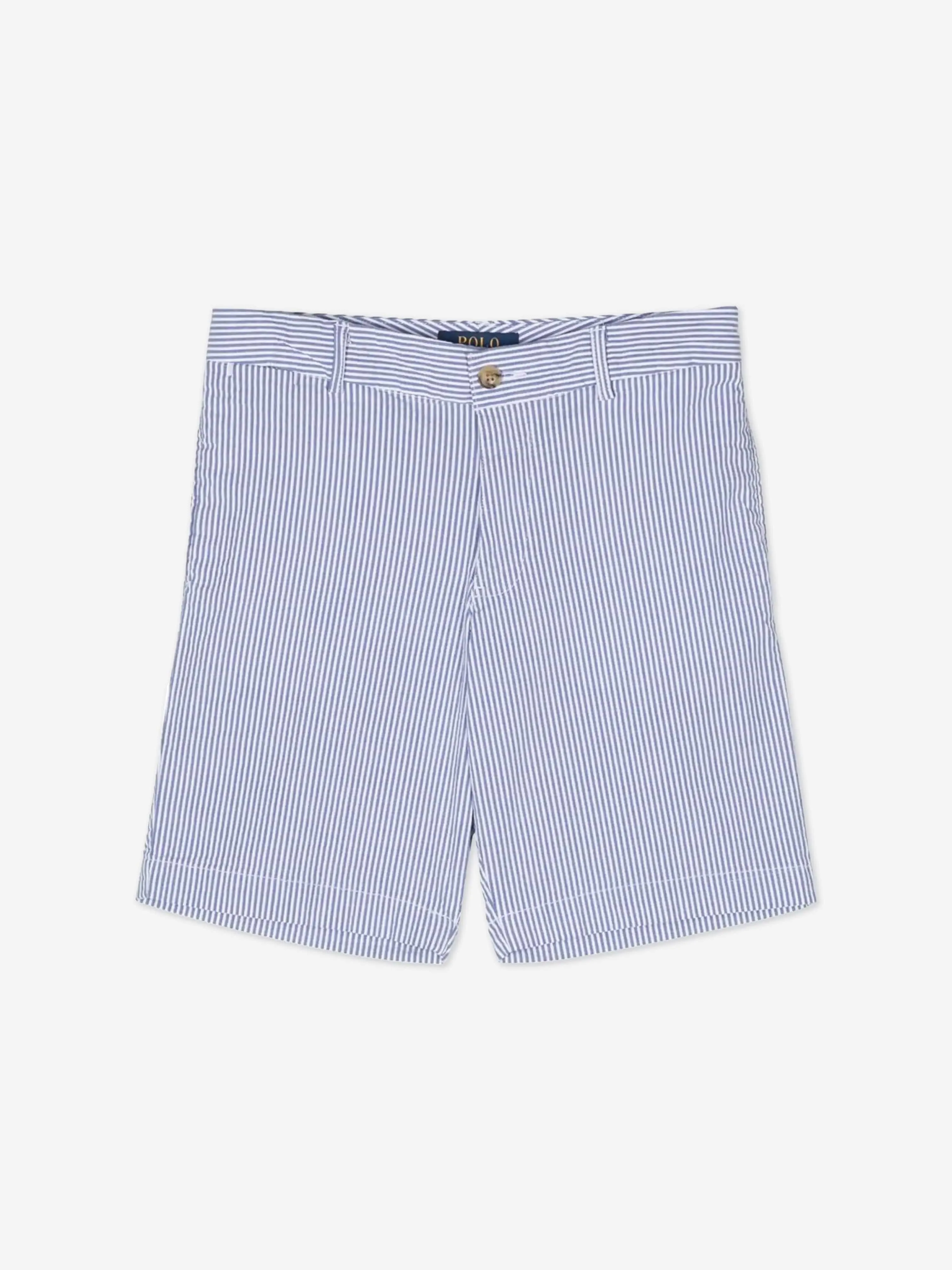Boys Seersucker Preppy Shorts in Blue