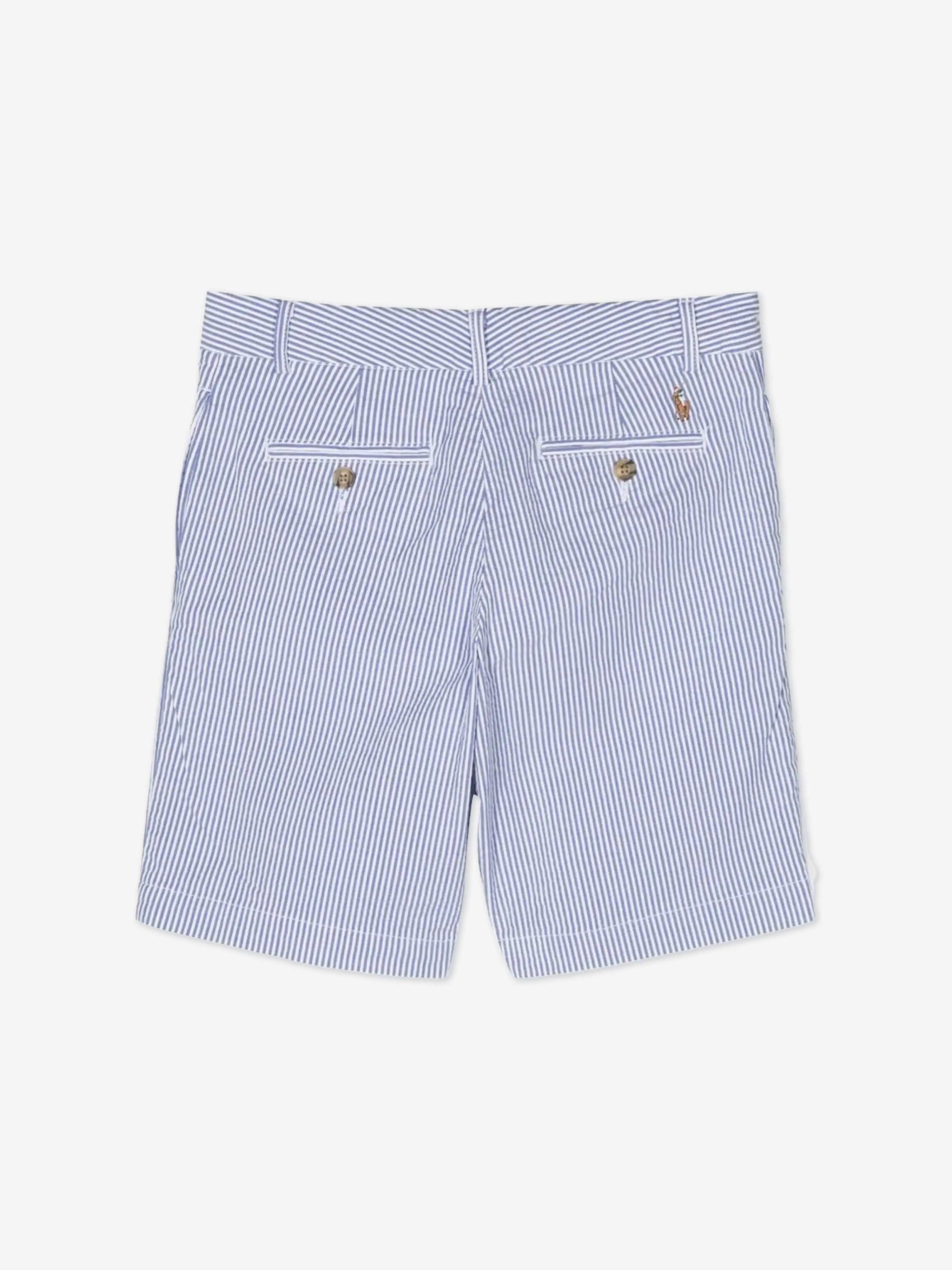 Boys Seersucker Preppy Shorts in Blue