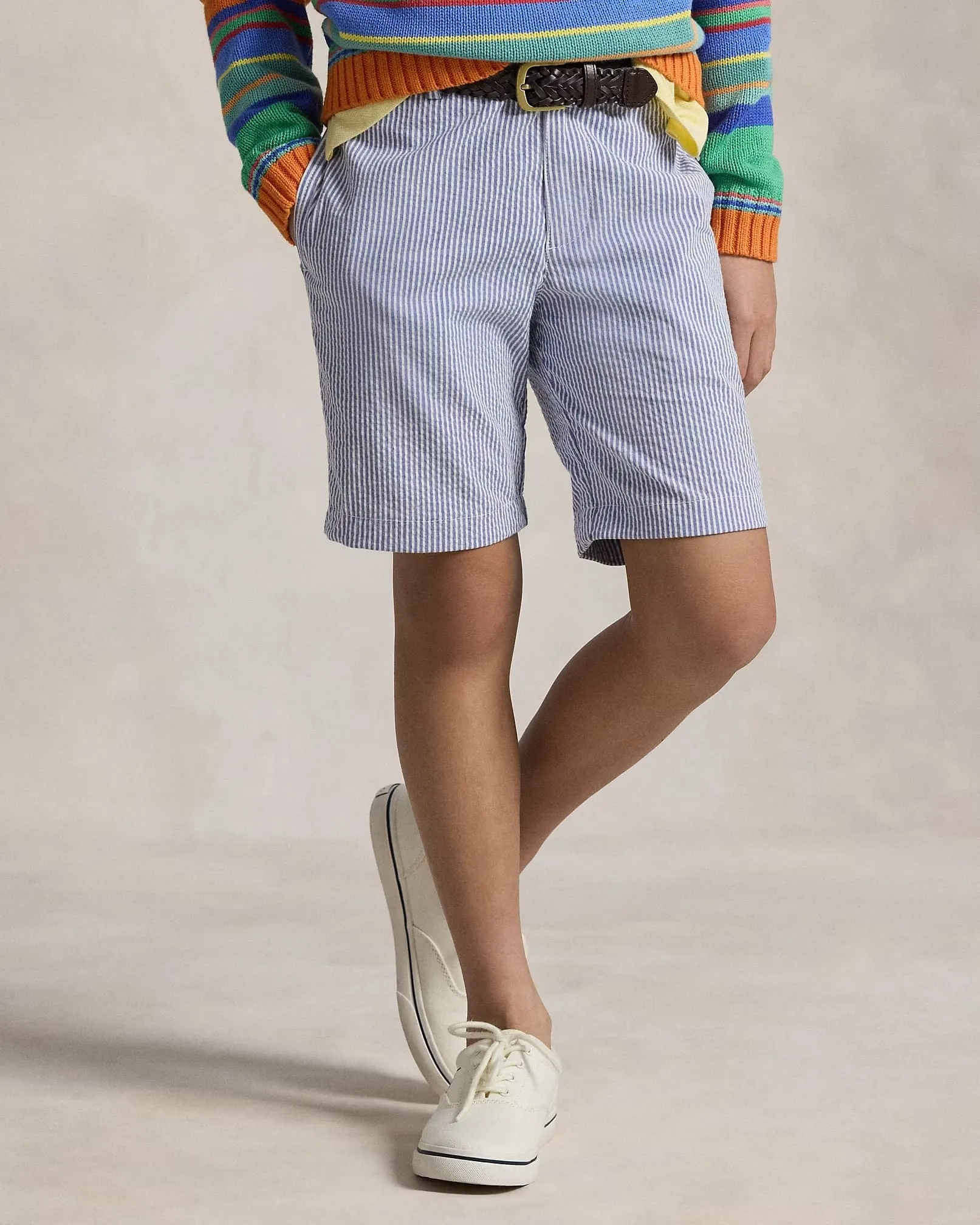 Boys Seersucker Preppy Shorts in Blue