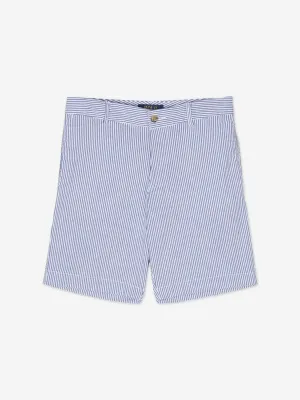 Boys Seersucker Preppy Shorts in Blue