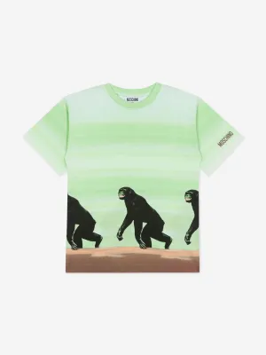 Boys Striped Monkey Print T-Shirt in Green