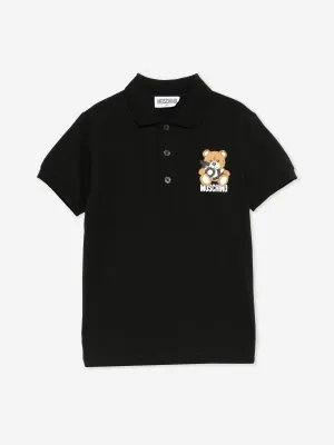 Boys Teddy Bear Polo Shirt in Black