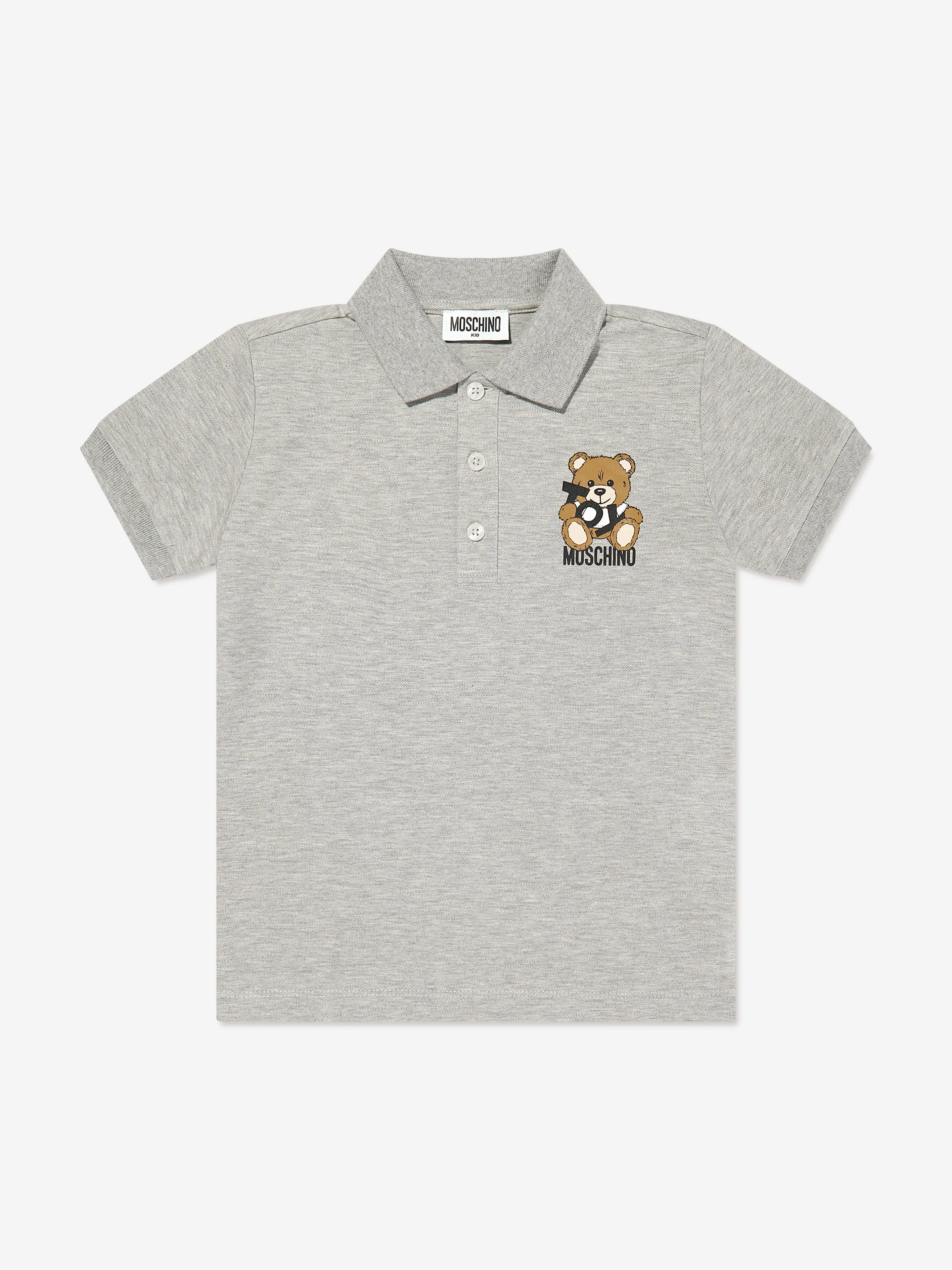 Boys Teddy Bear Polo Shirt in Grey