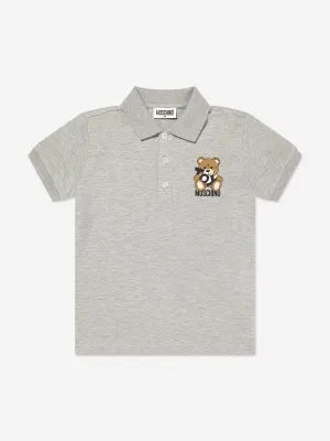 Boys Teddy Bear Polo Shirt in Grey