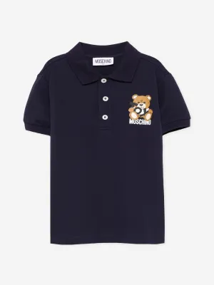 Boys Teddy Bear Polo Shirt in Navy