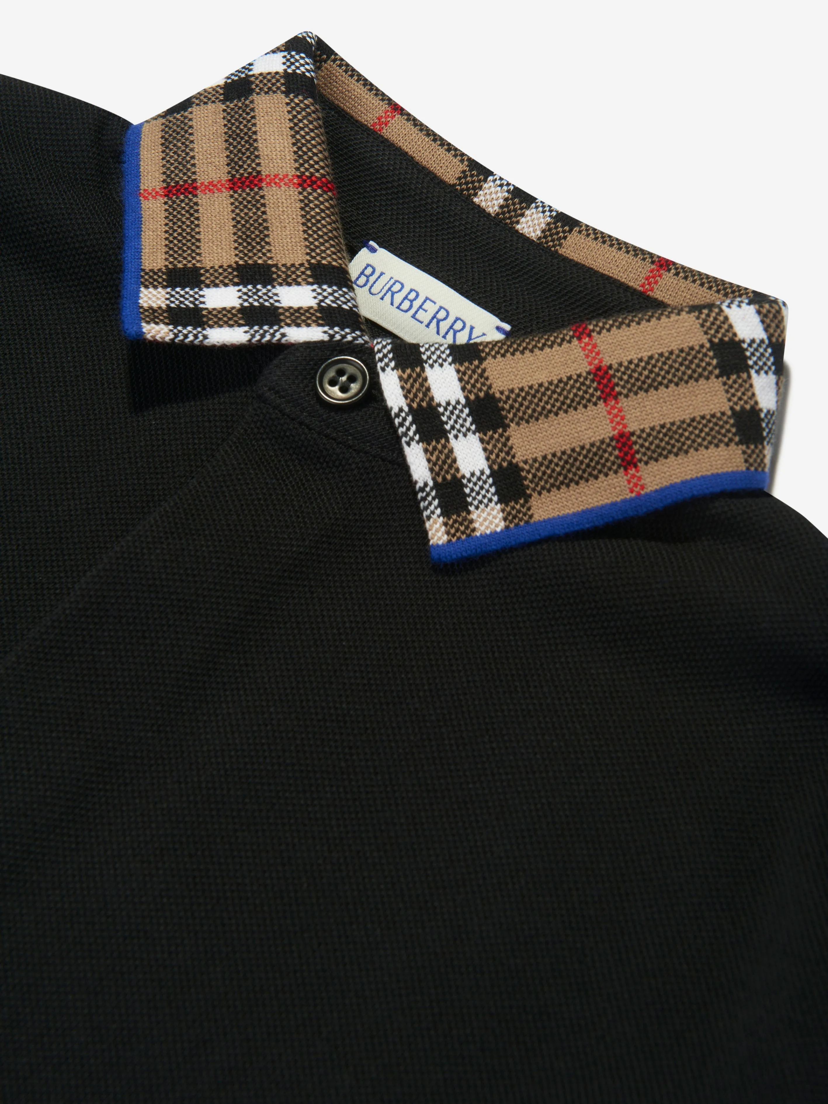 Burberry Boys Check Collar Johane Polo Shirt in Black
