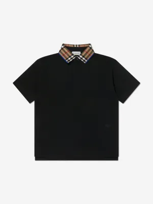 Burberry Boys Check Collar Johane Polo Shirt in Black