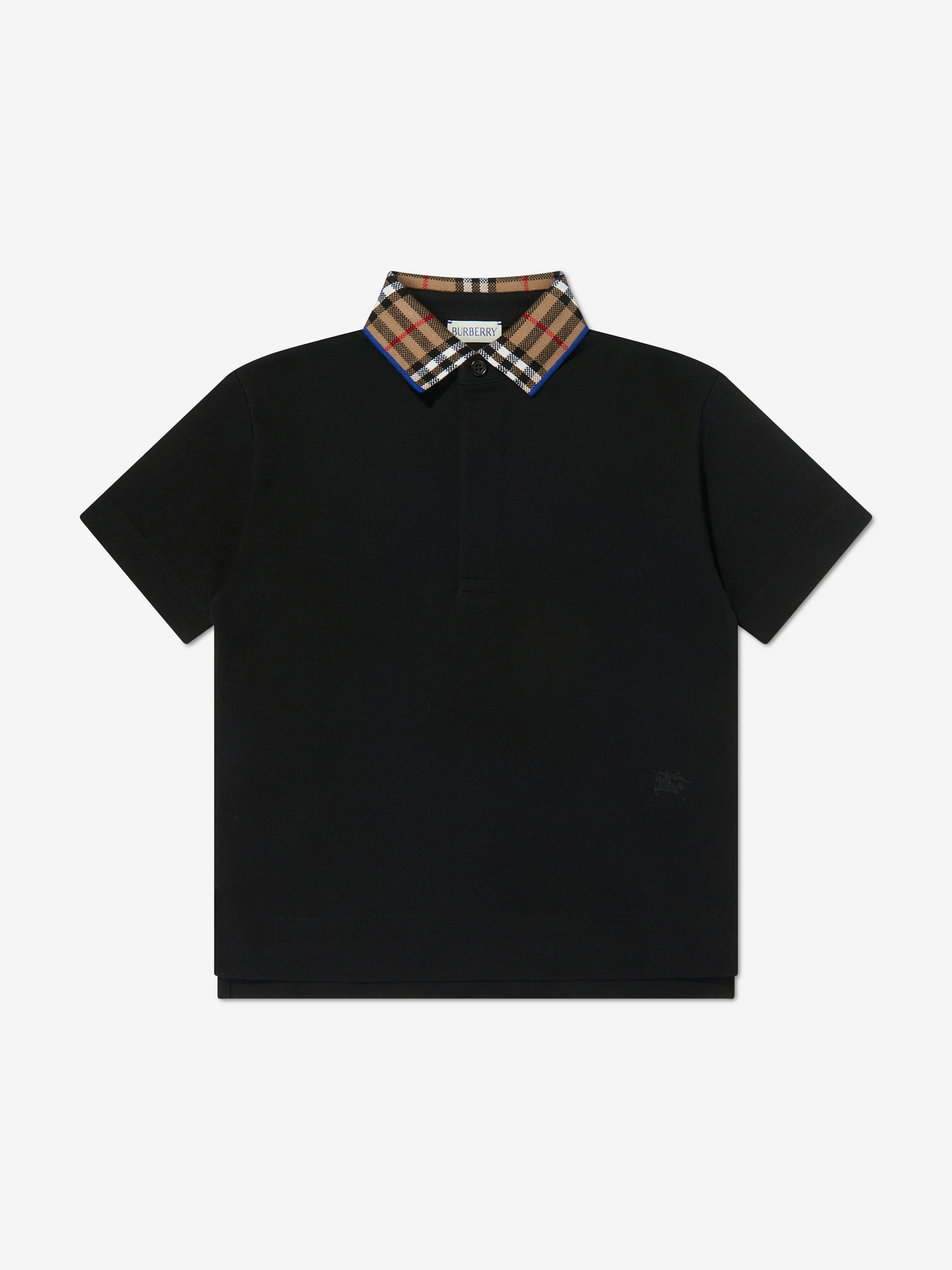 Burberry Boys Check Collar Johane Polo Shirt in Black