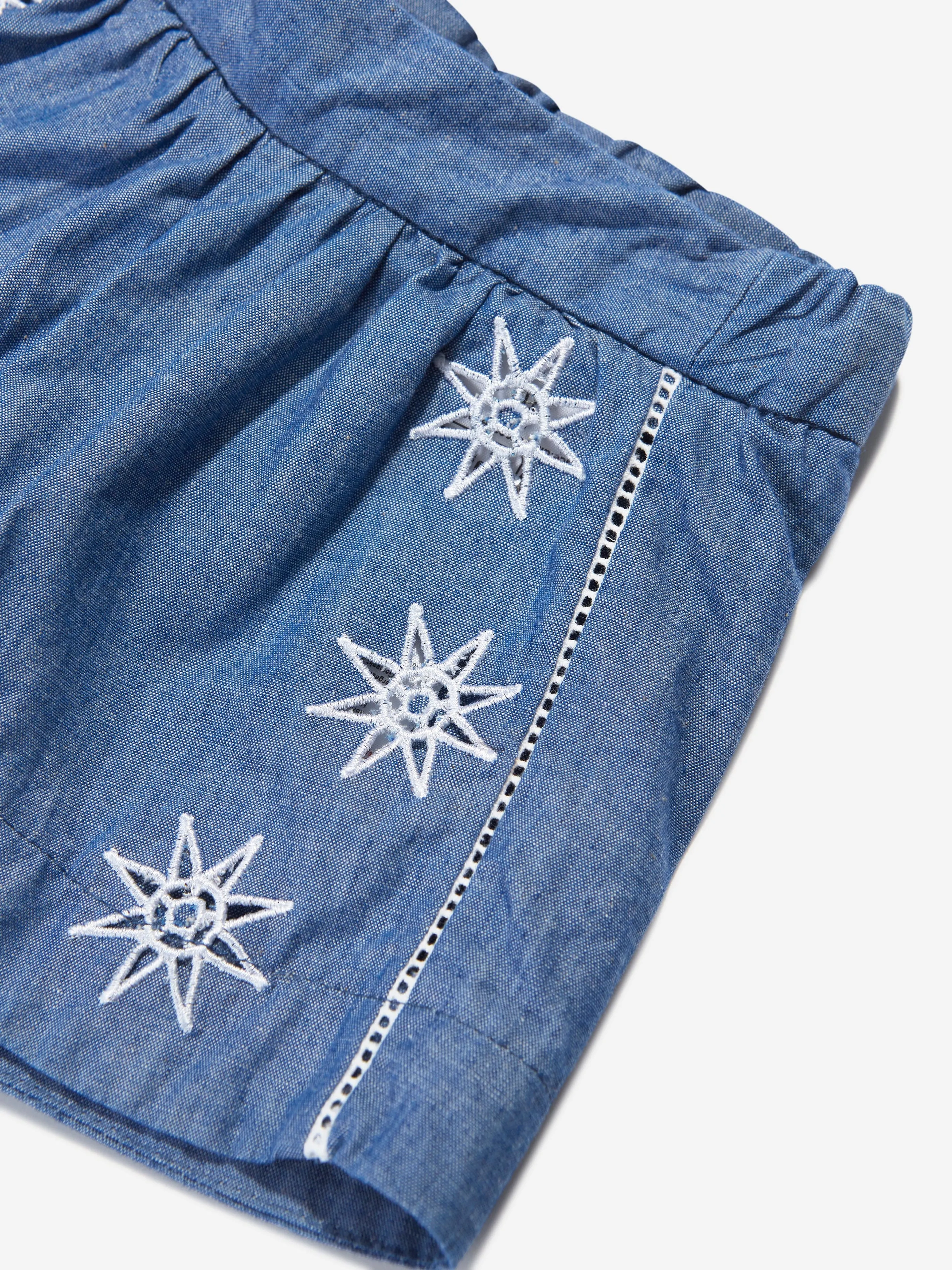 Chlo Baby Girls Chambray Embroidered Shorts in Blue