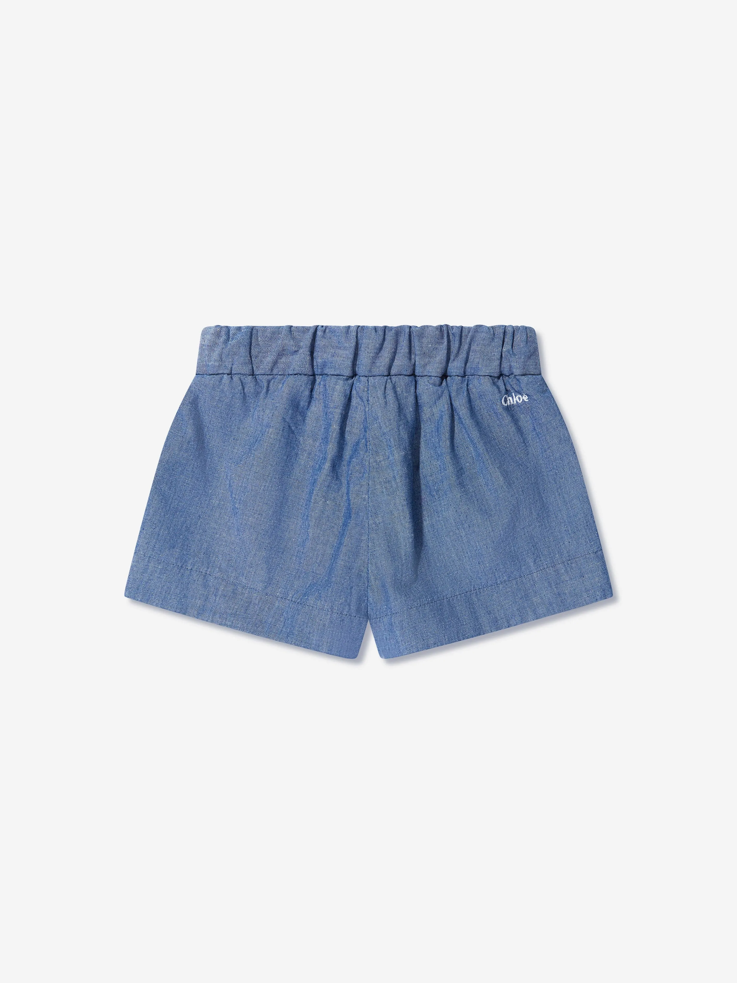 Chlo Baby Girls Chambray Embroidered Shorts in Blue