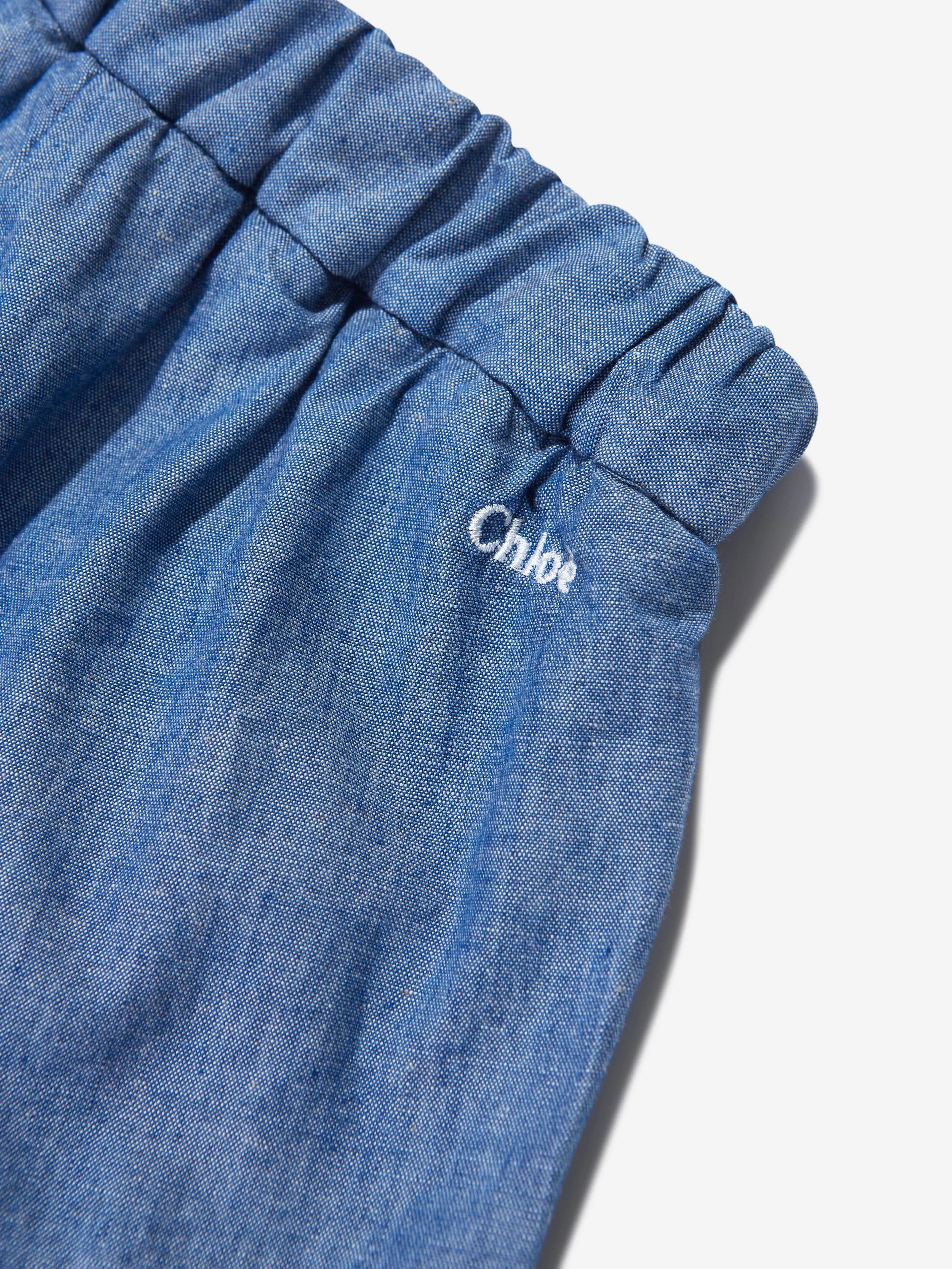 Chlo Baby Girls Chambray Embroidered Shorts in Blue