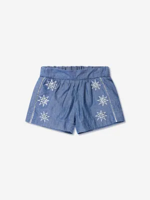 Chlo Baby Girls Chambray Embroidered Shorts in Blue