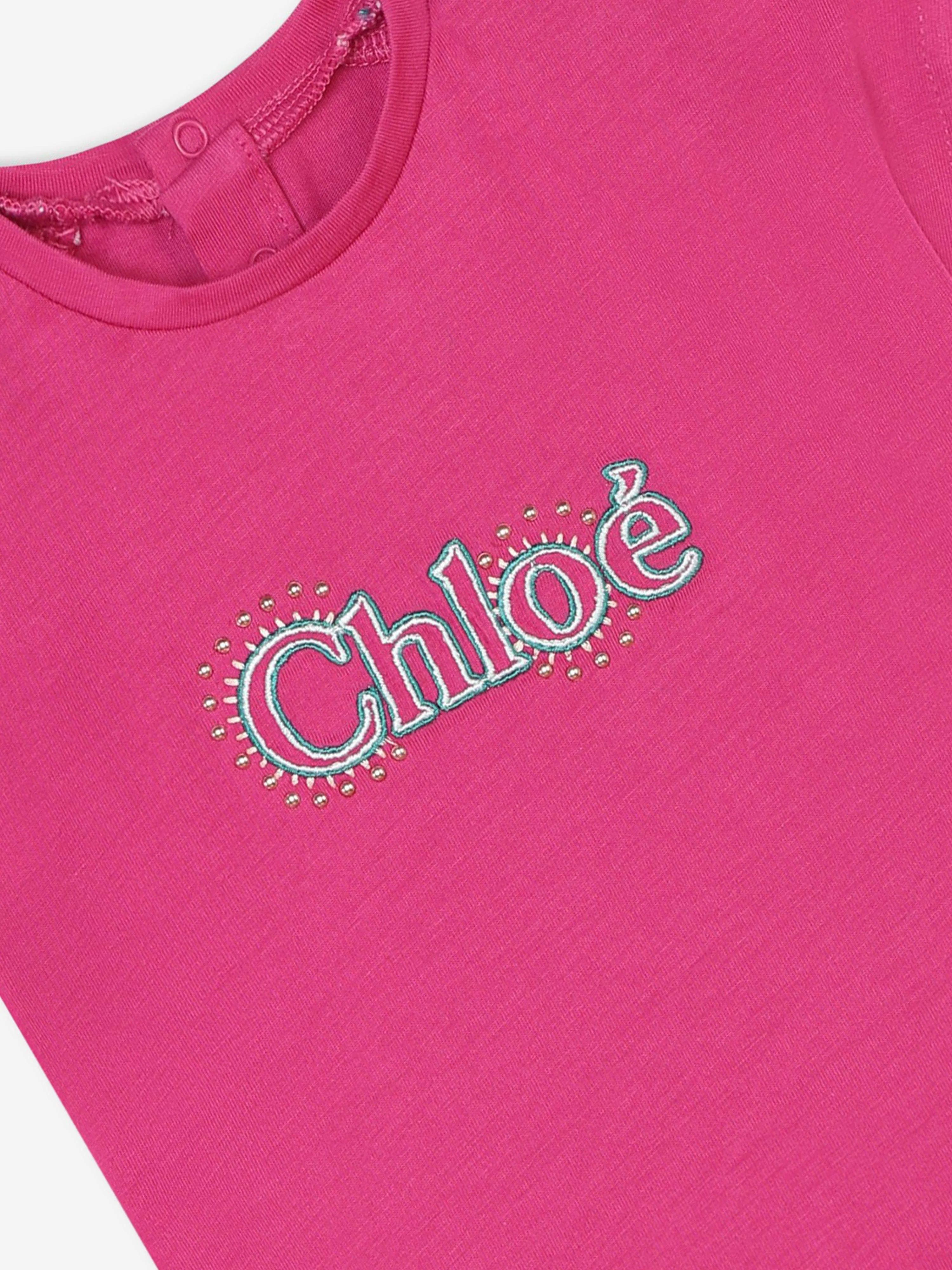 Chlo Baby Girls Embroidered Logo T-Shirt in Pink