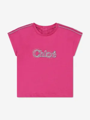 Chlo Baby Girls Embroidered Logo T-Shirt in Pink