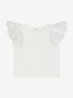 Chlo Baby Girls Embroidered Ruffle T-Shirt in White