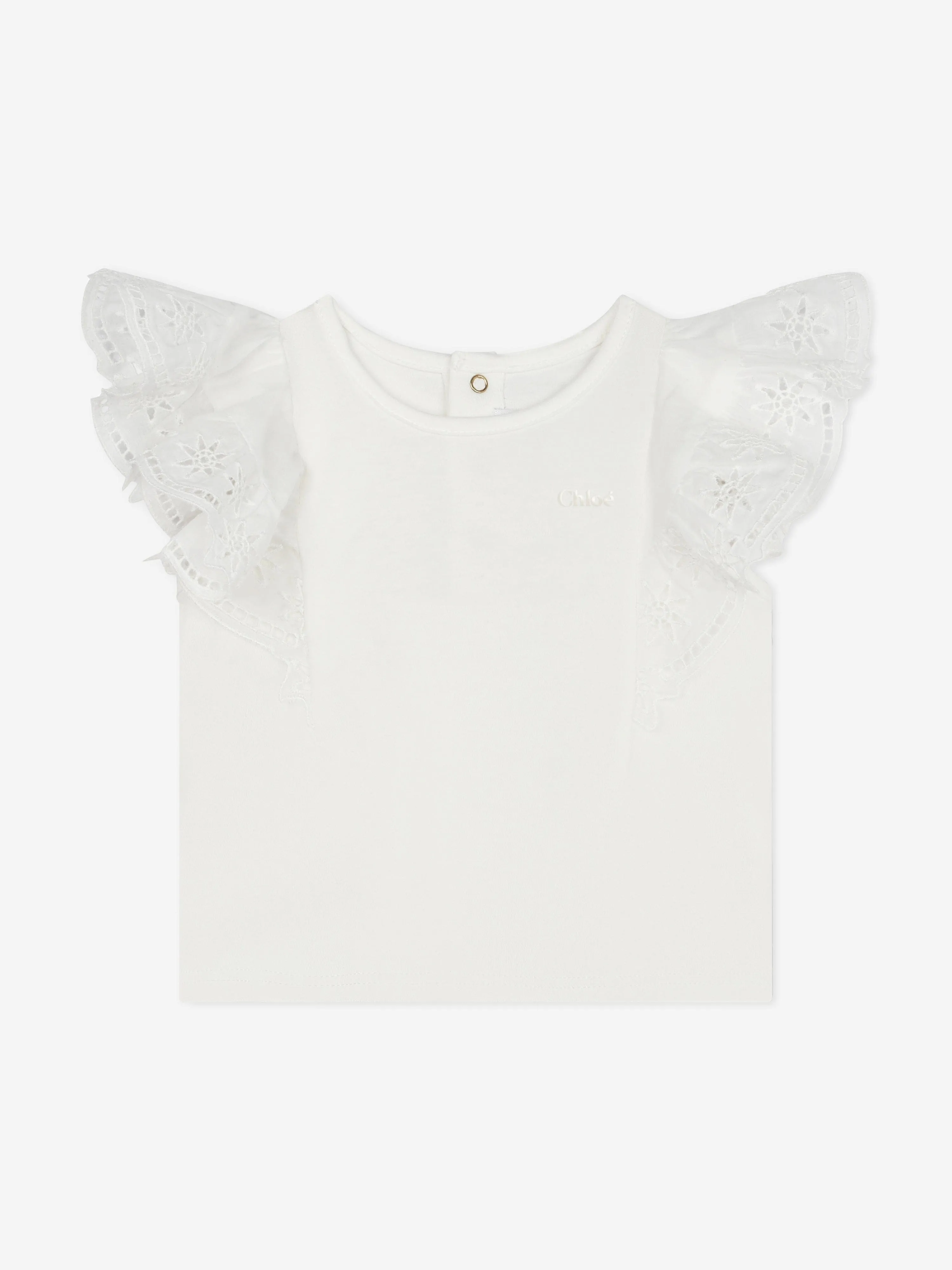Chlo Baby Girls Embroidered Ruffle T-Shirt in White