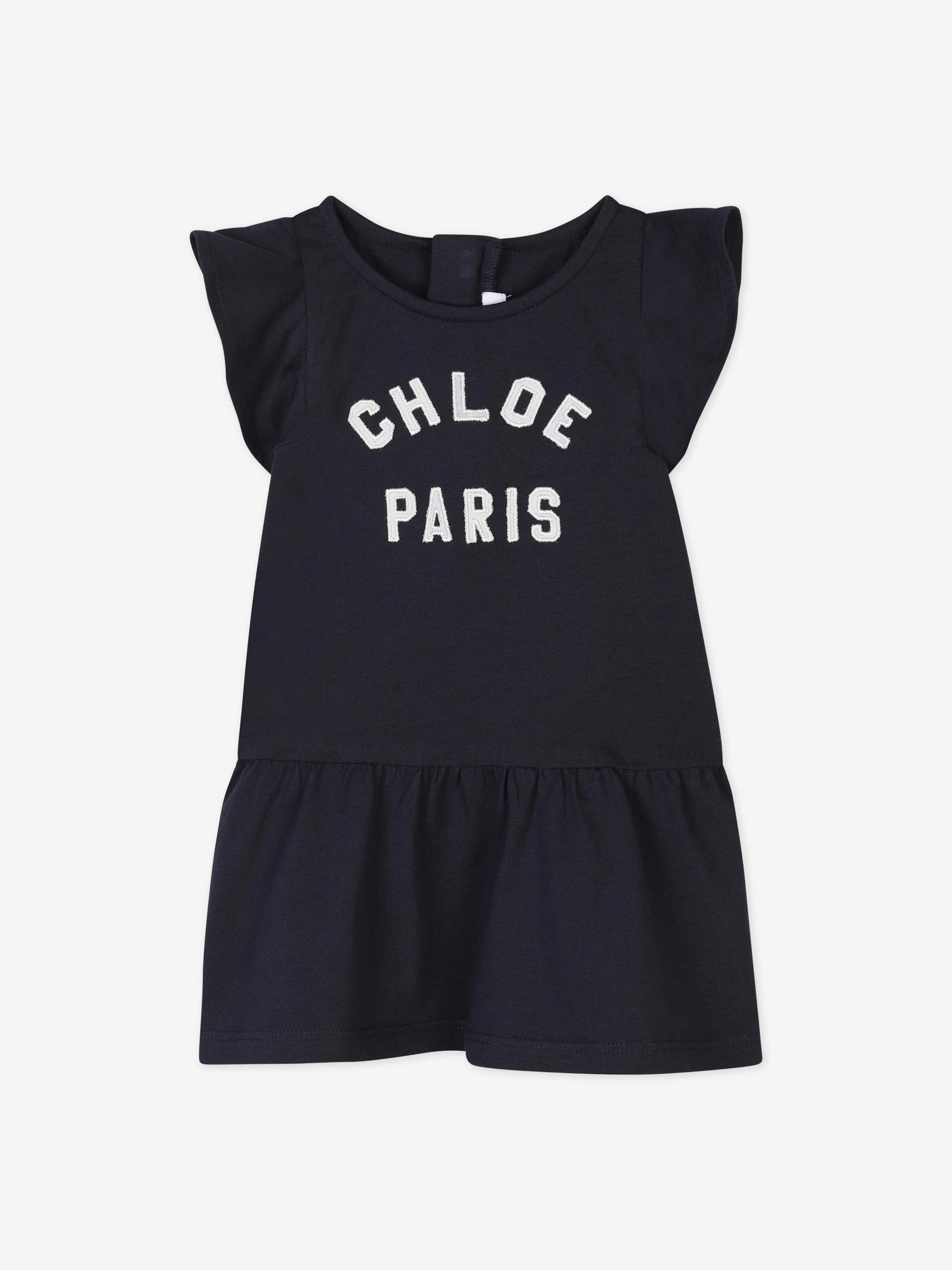 Chlo Baby Girls Paris Logo Jersey Dress in Navy