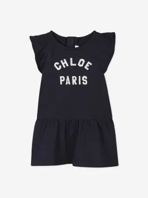 Chlo Baby Girls Paris Logo Jersey Dress in Navy
