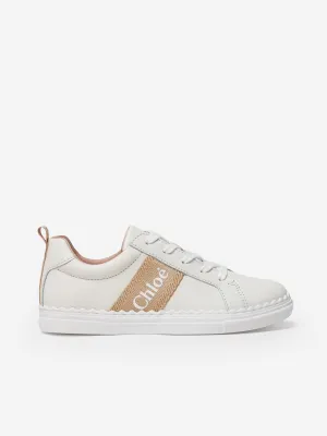 Chlo Girls Leather Logo Trainers in Beige