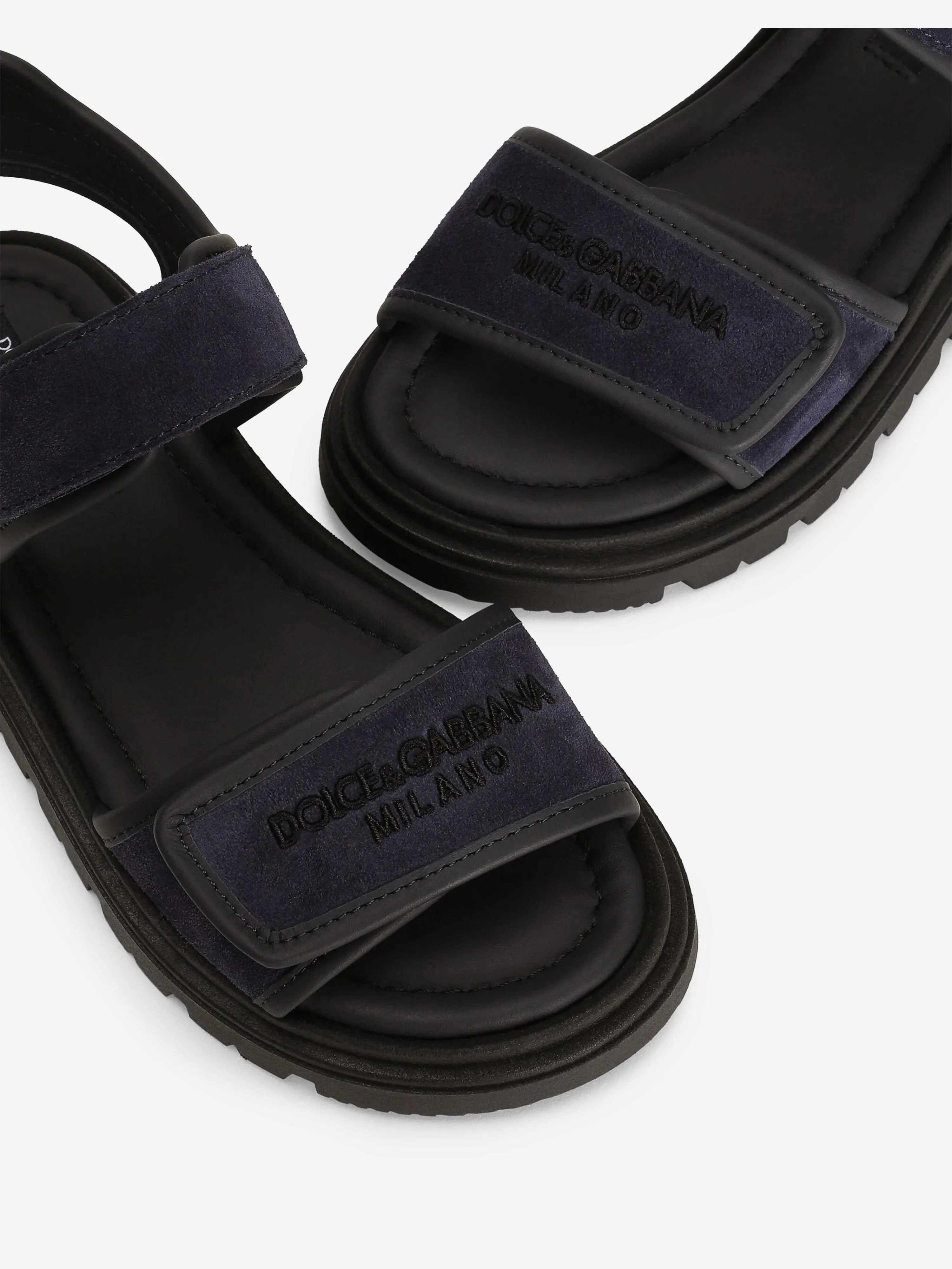 Dolce & Gabbana Boys Leather Velcro Strap Sandals in Navy
