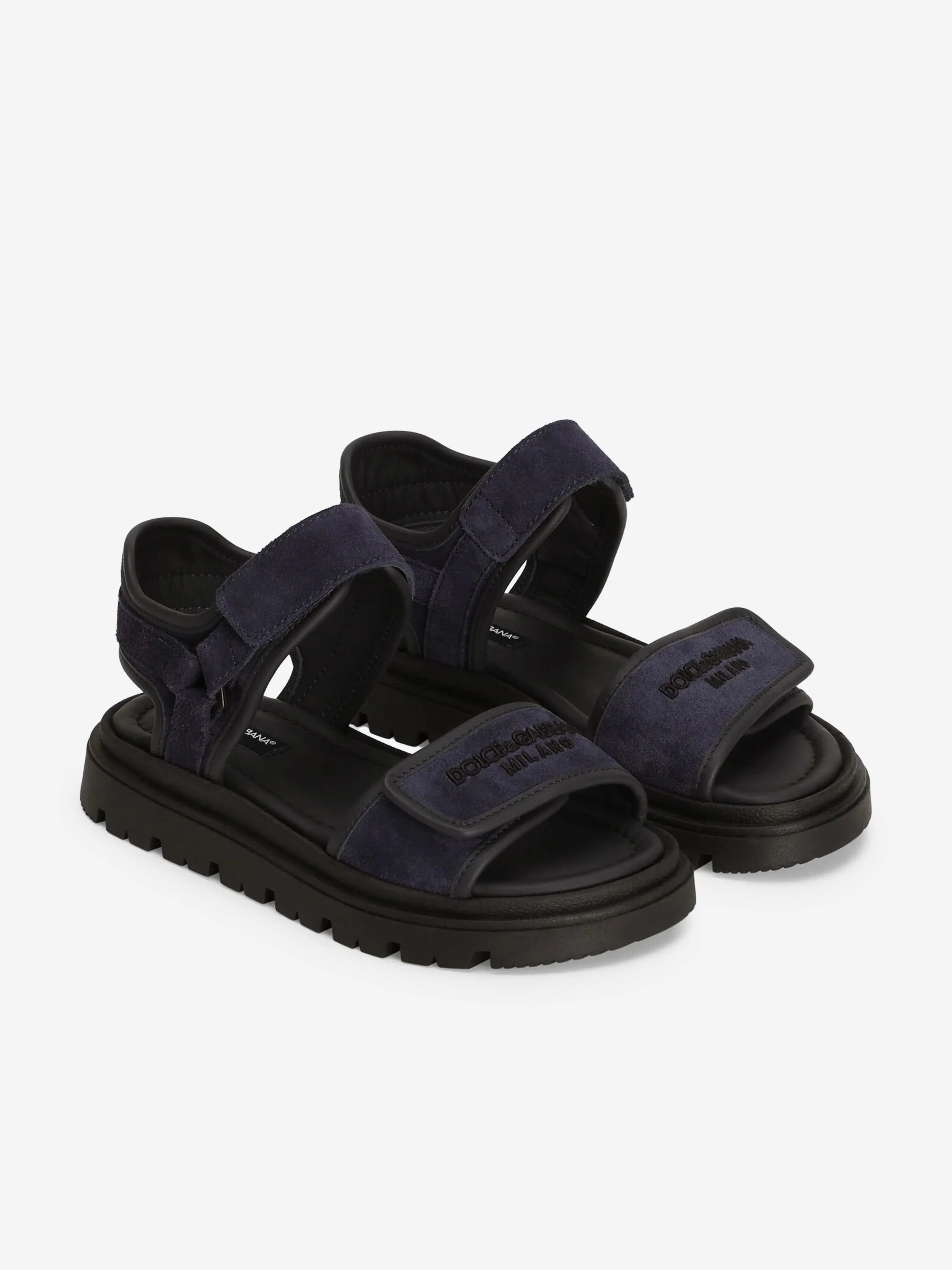Dolce & Gabbana Boys Leather Velcro Strap Sandals in Navy