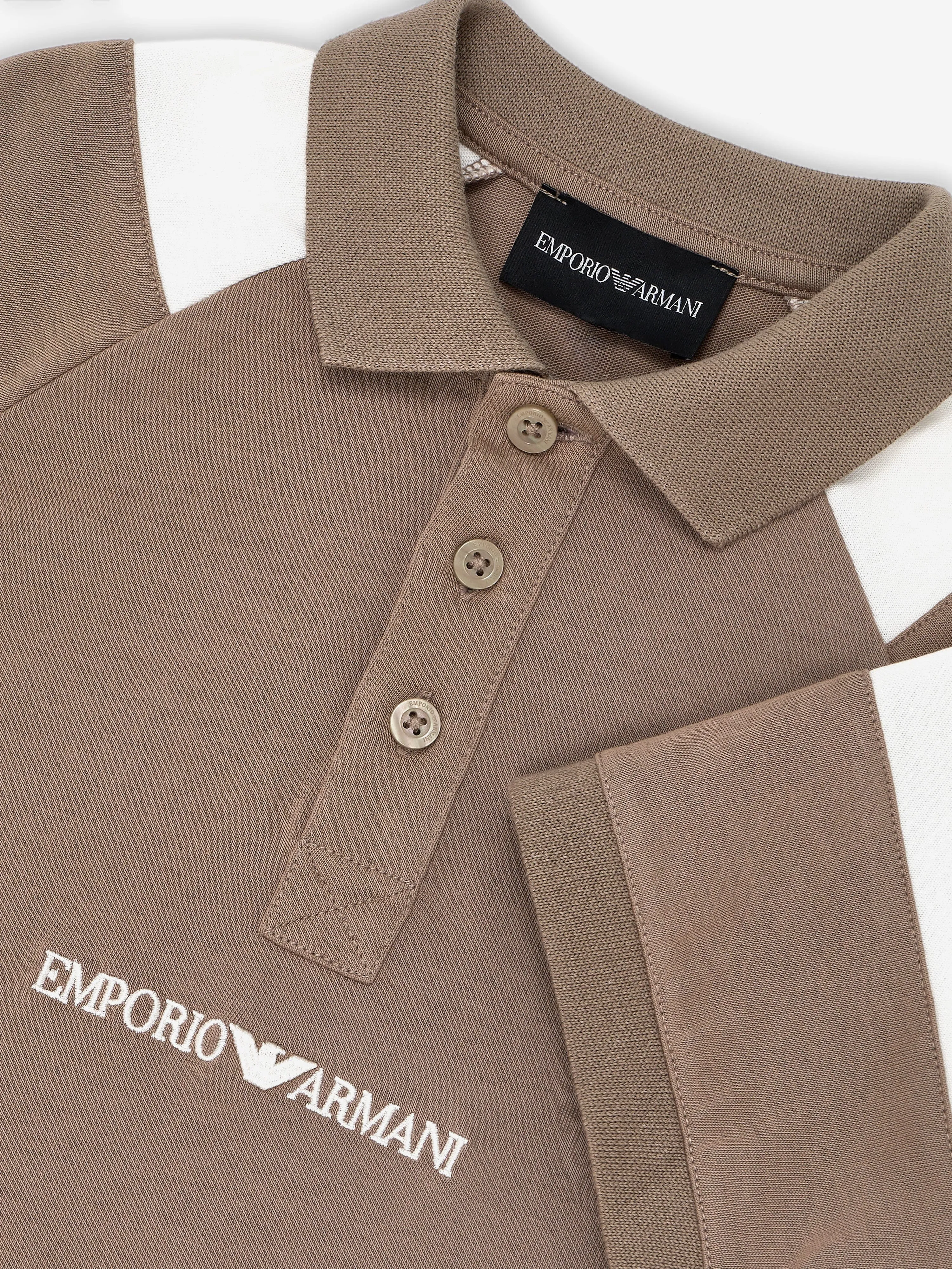 Emporio Armani Boys Colourblock Polo Shirt in Brown