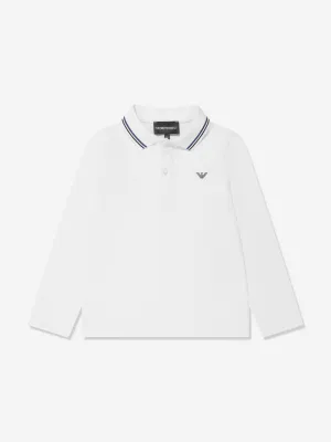 Emporio Armani Boys Long Sleeve Polo Shirt In White