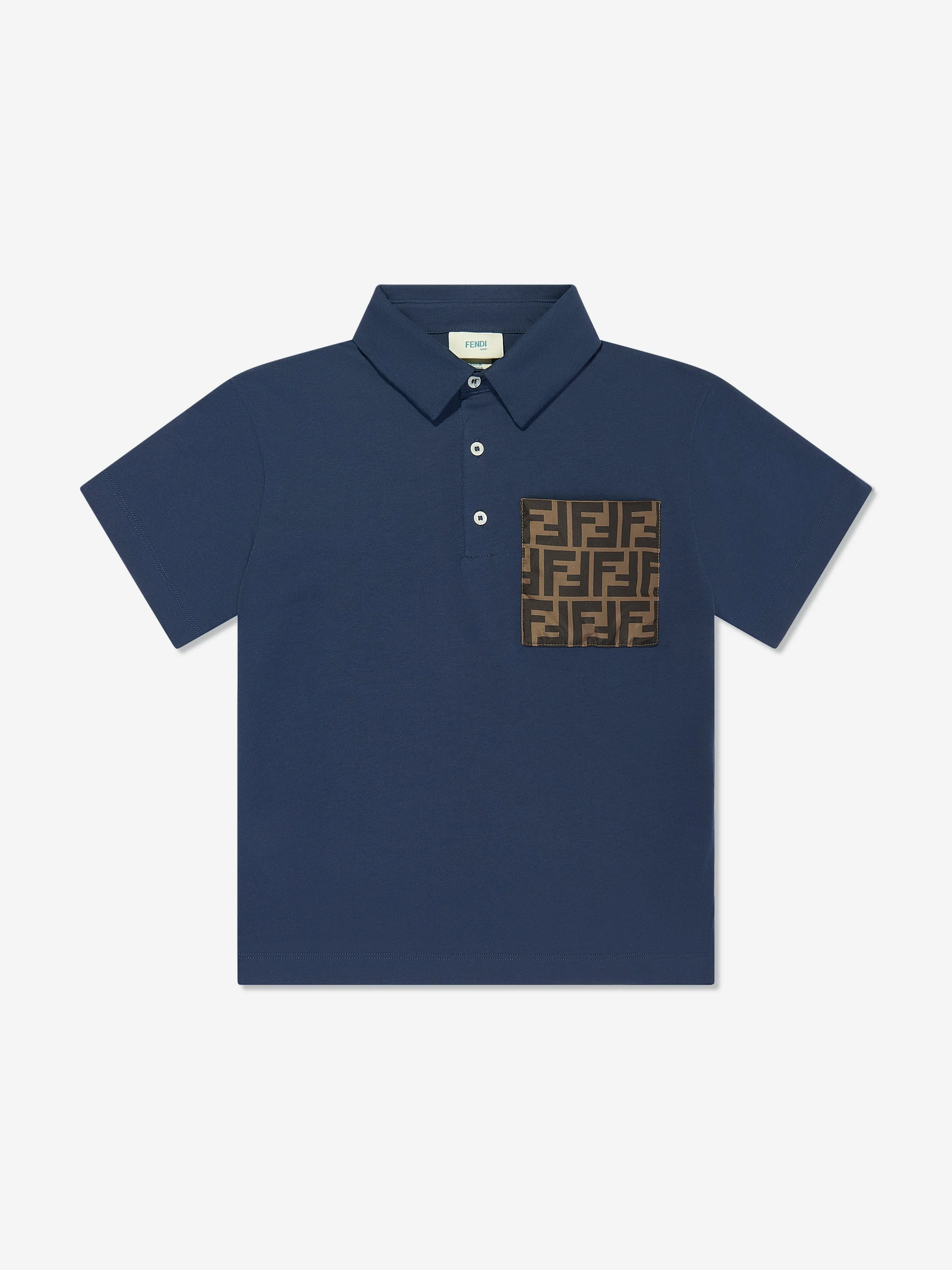 Fendi Boys FF Logo Polo Shirt In Navy