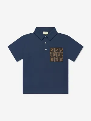 Fendi Boys FF Logo Polo Shirt In Navy