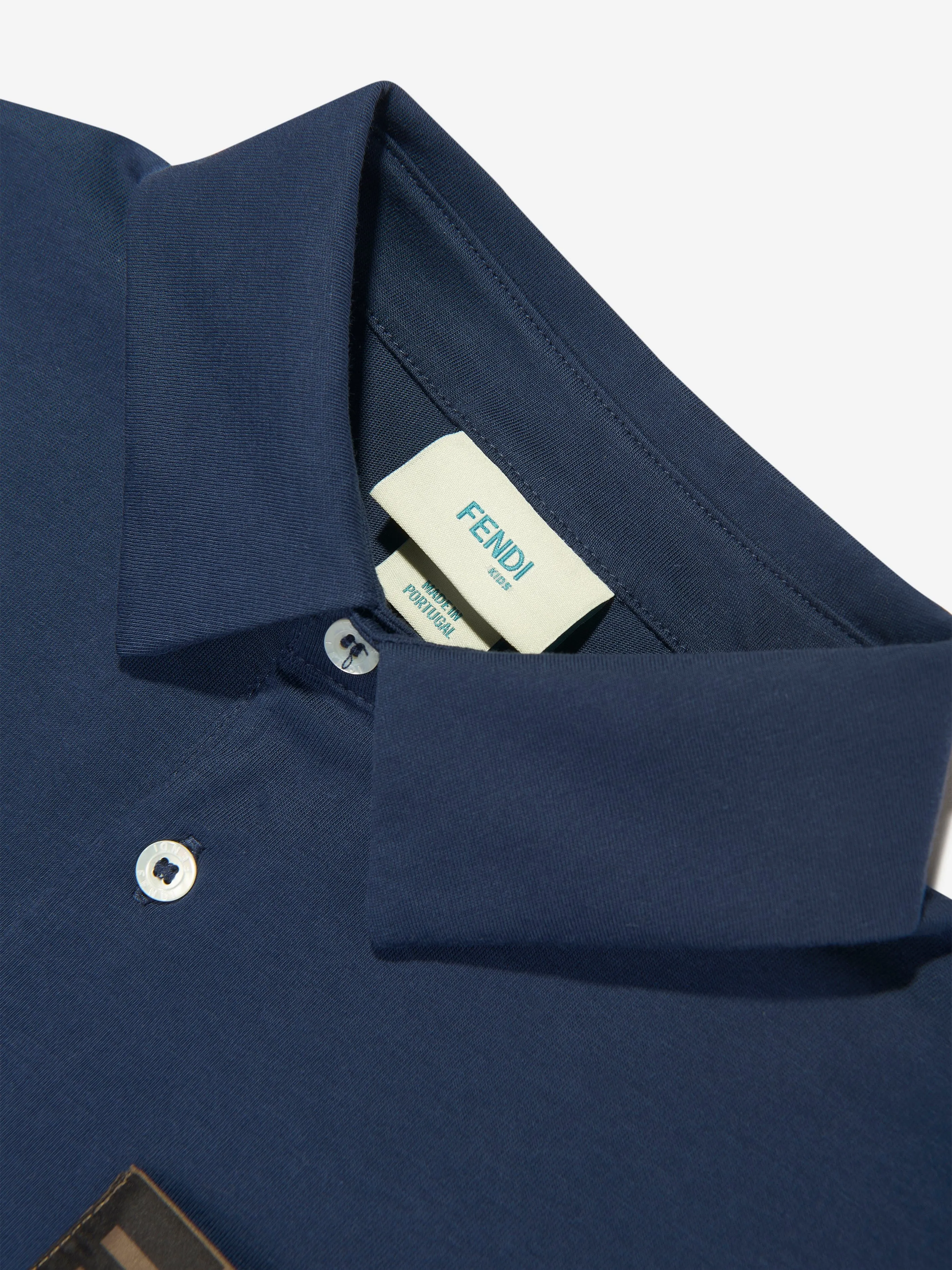Fendi Boys FF Logo Polo Shirt In Navy