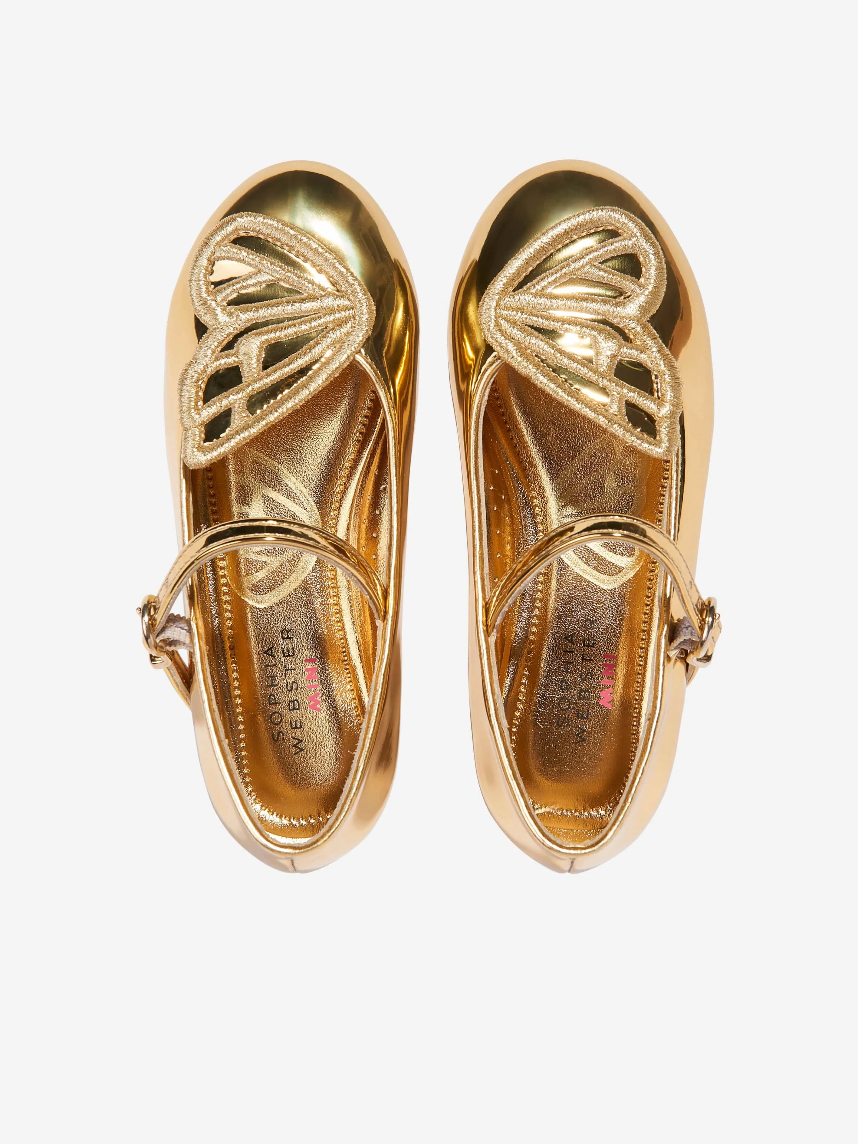 Girls Butterfly Embroidery Flat in Gold