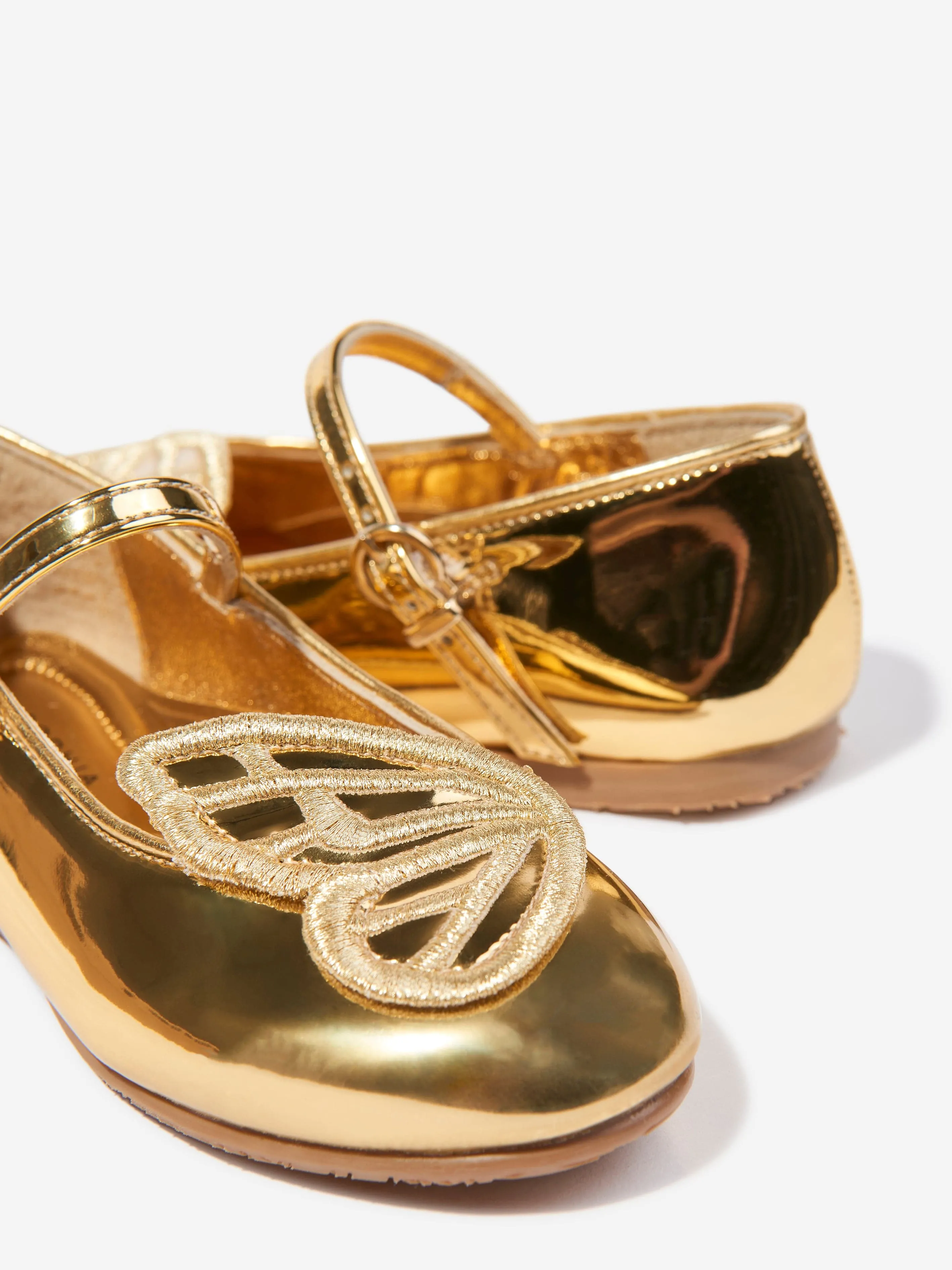 Girls Butterfly Embroidery Flat in Gold