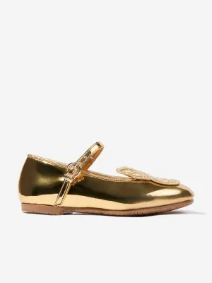 Girls Butterfly Embroidery Flat in Gold