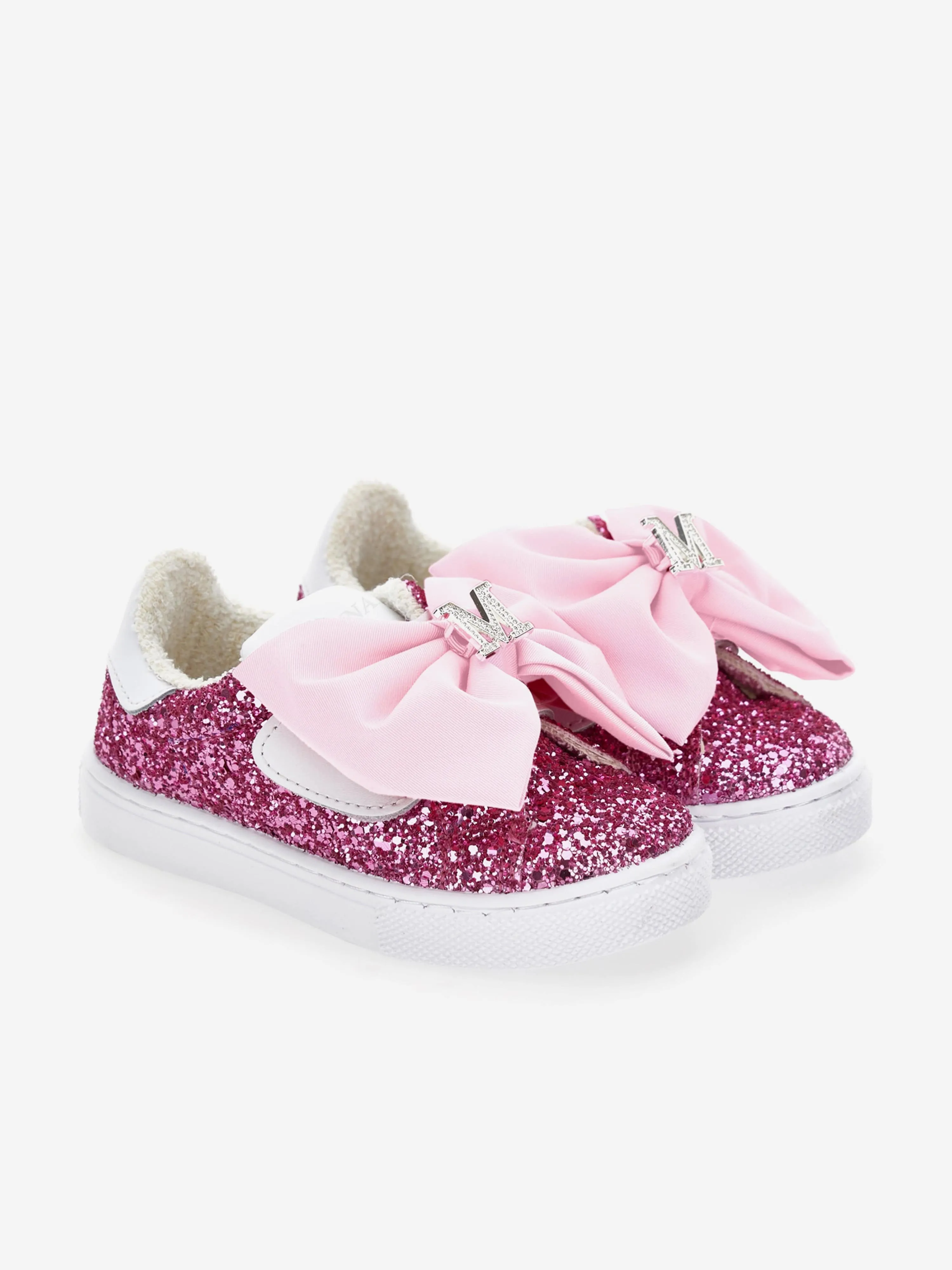 Girls Glitter Bow Trainers in Pink