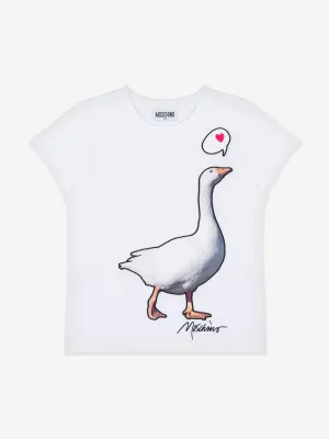 Girls Goose Print T-Shirt in White