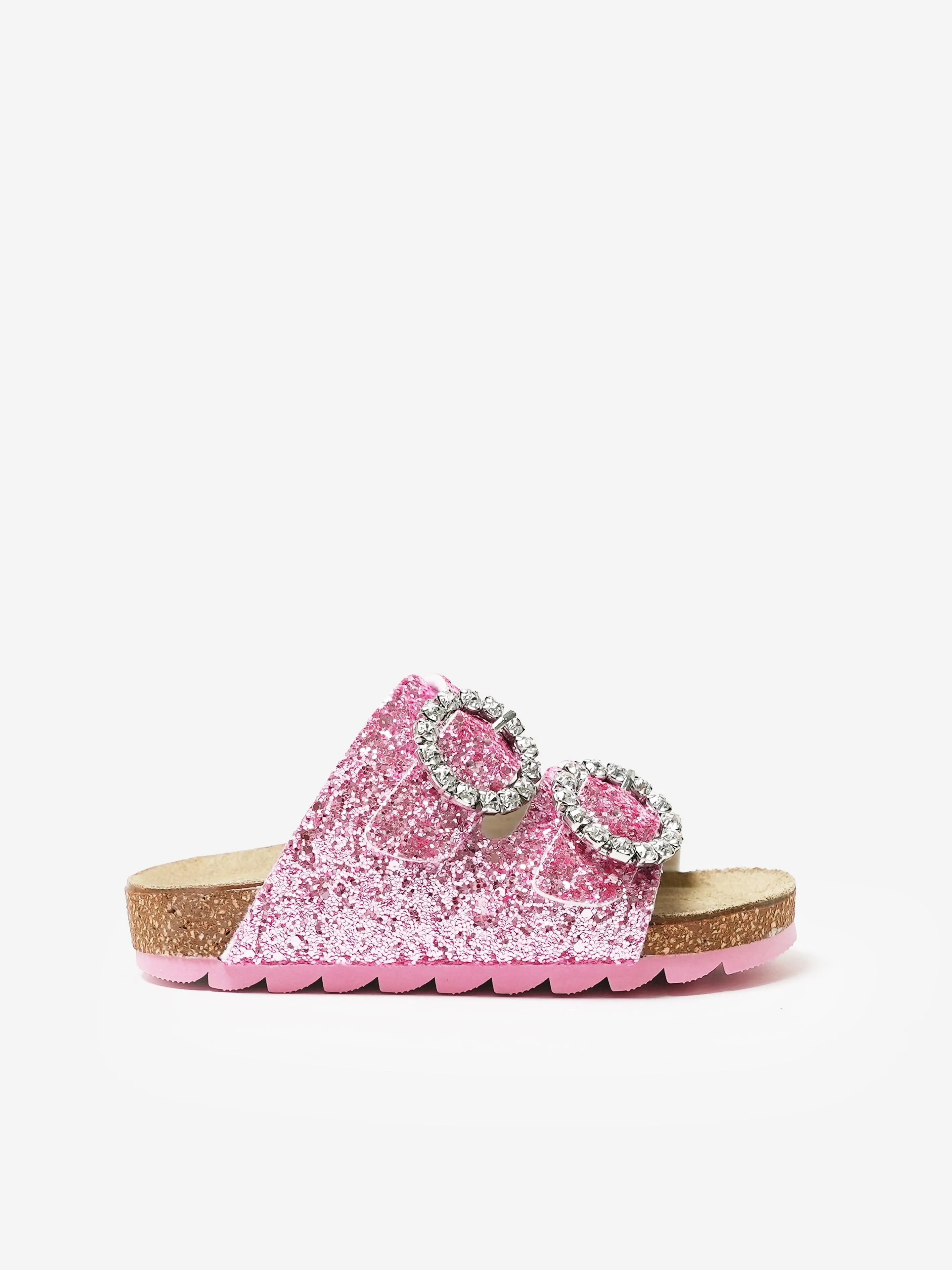 Girls Jewel Buckle Glitter Sandals in Pink