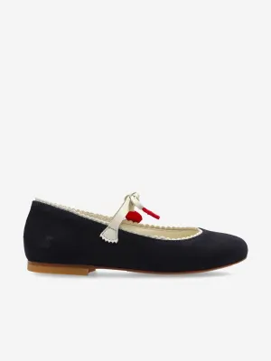 Girls Leather Emilda Ballerinas in Navy