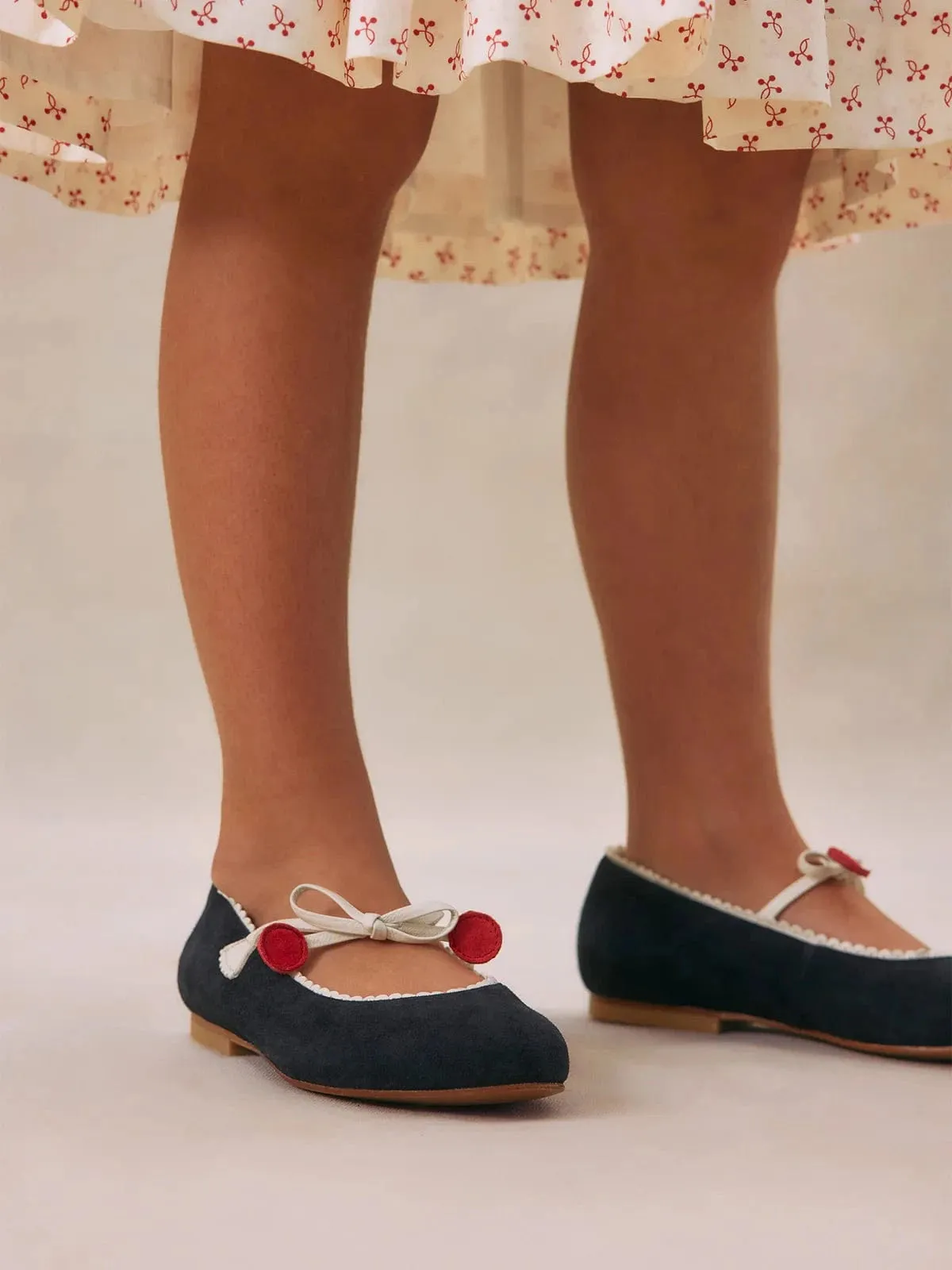 Girls Leather Emilda Ballerinas in Navy