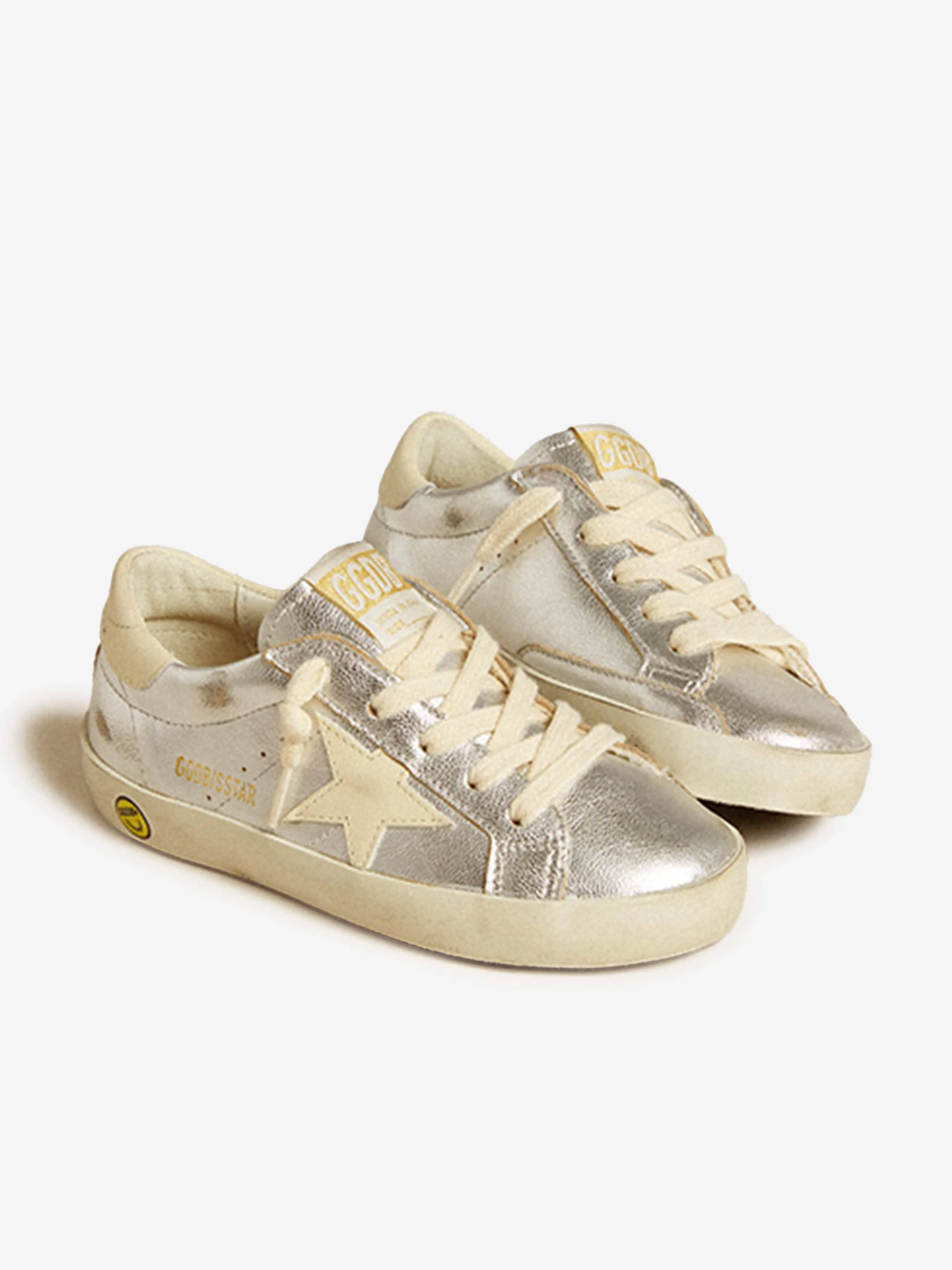 Girls Leather Laminated Super-Star Trainers in Silver