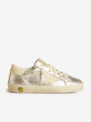 Girls Leather Laminated Super-Star Trainers in Silver