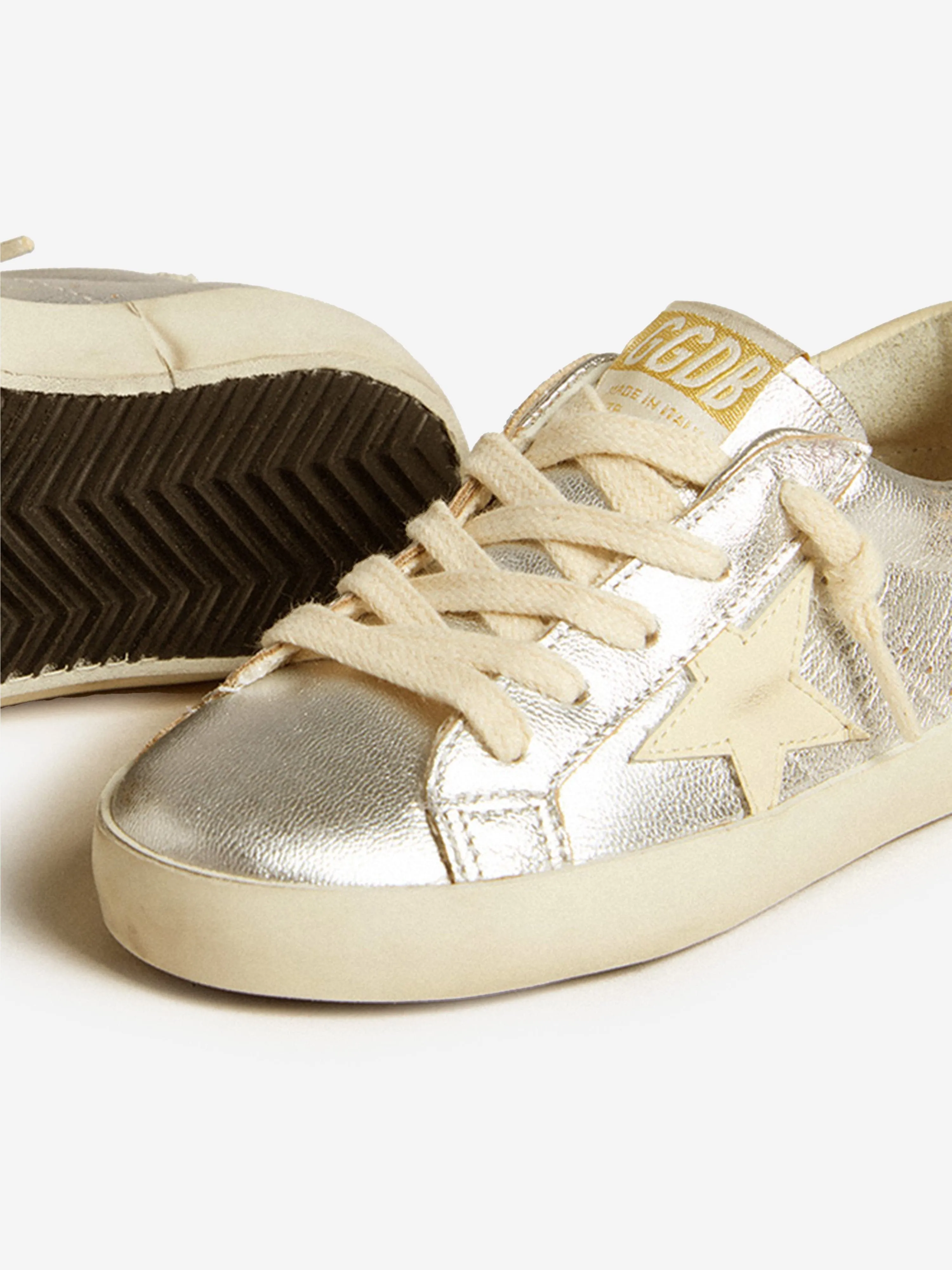 Girls Leather Laminated Super-Star Trainers in Silver