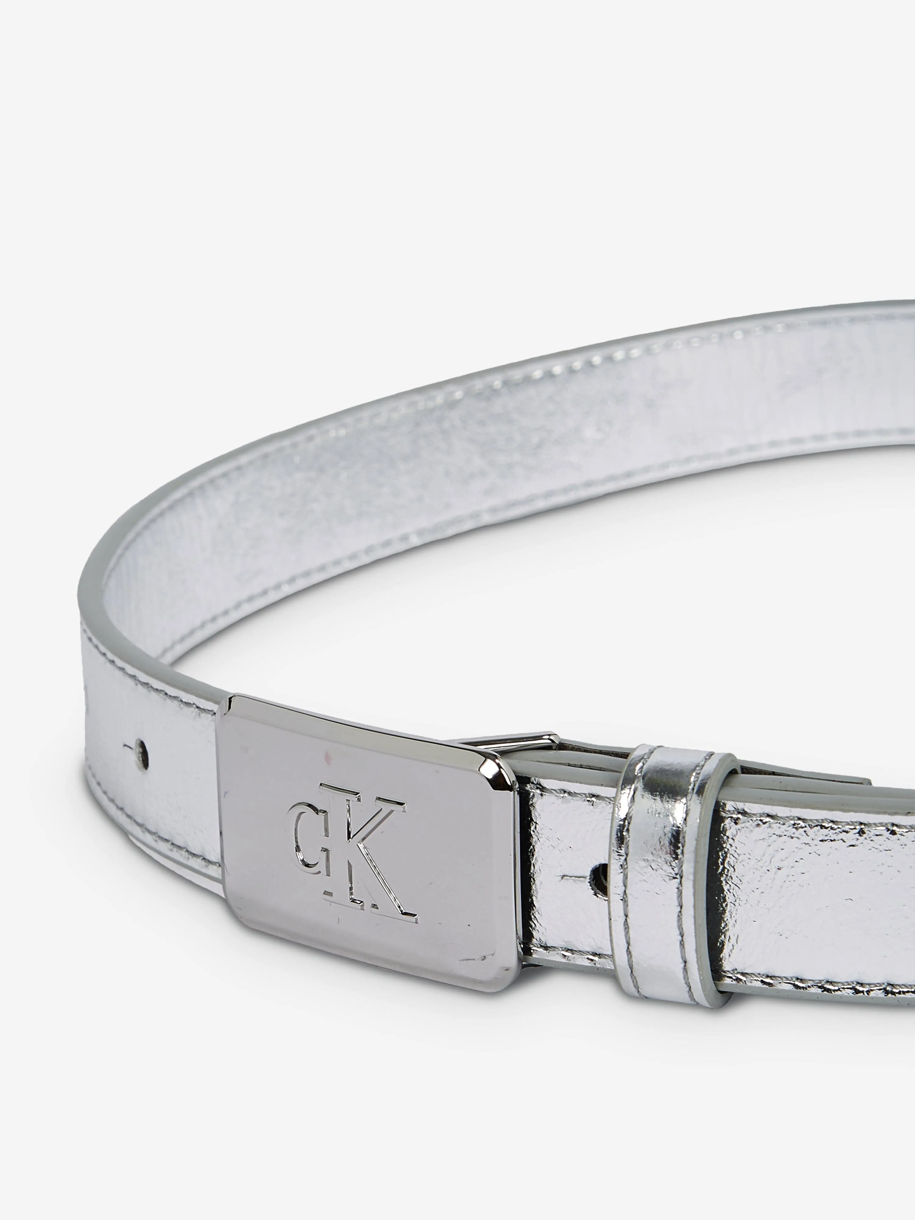 Girls Metallic Buckle Belt in Silver