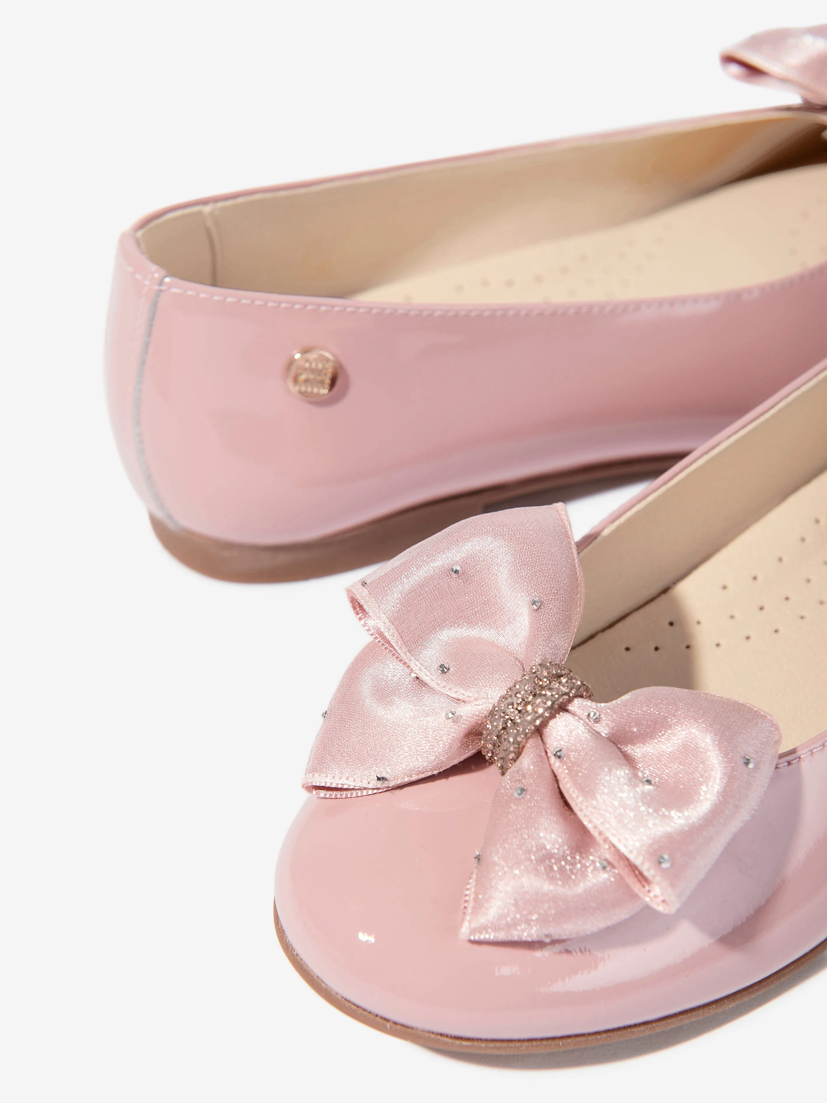 Girls Patent Leather Bow Ballerinas in Pink