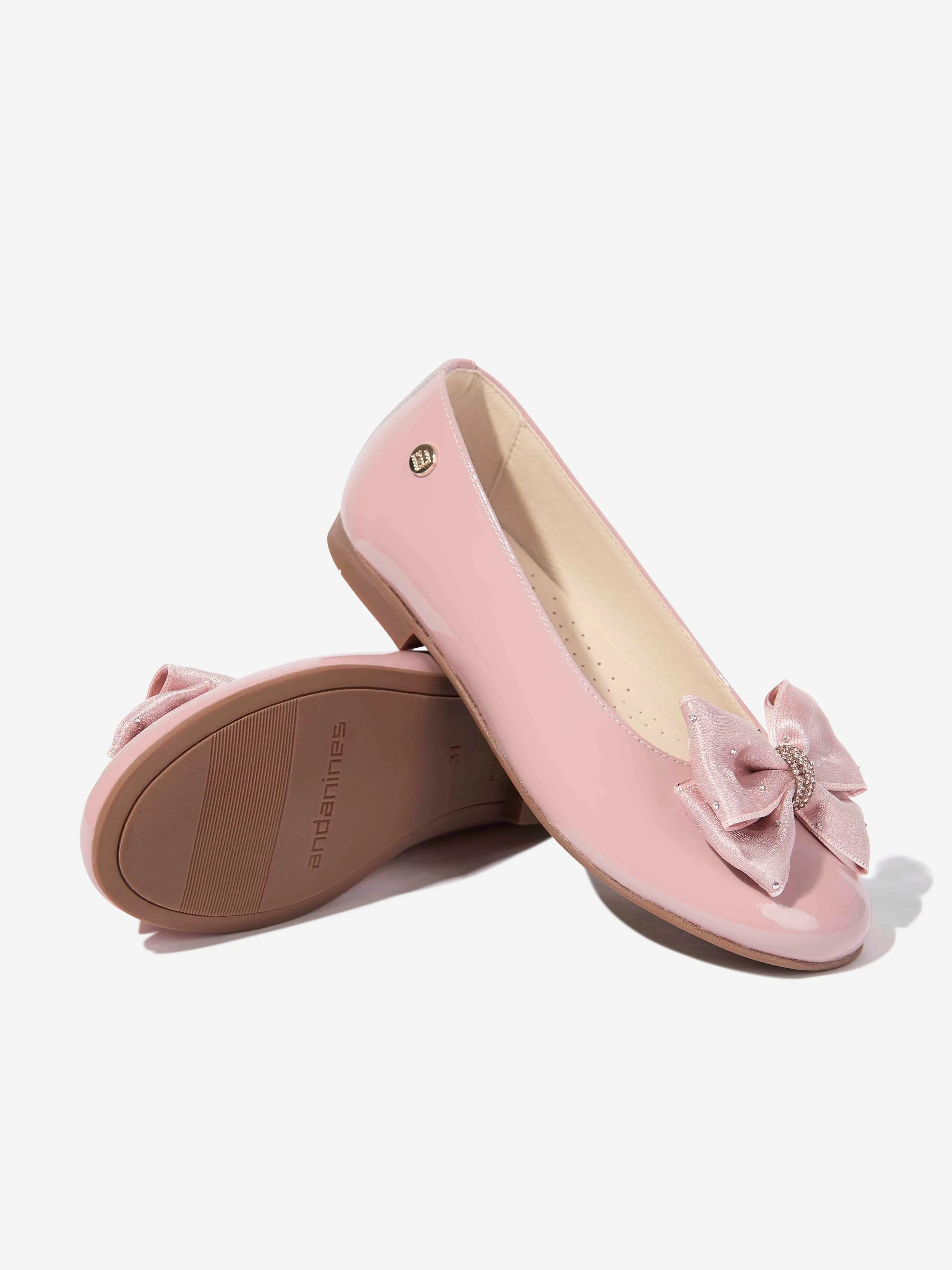 Girls Patent Leather Bow Ballerinas in Pink